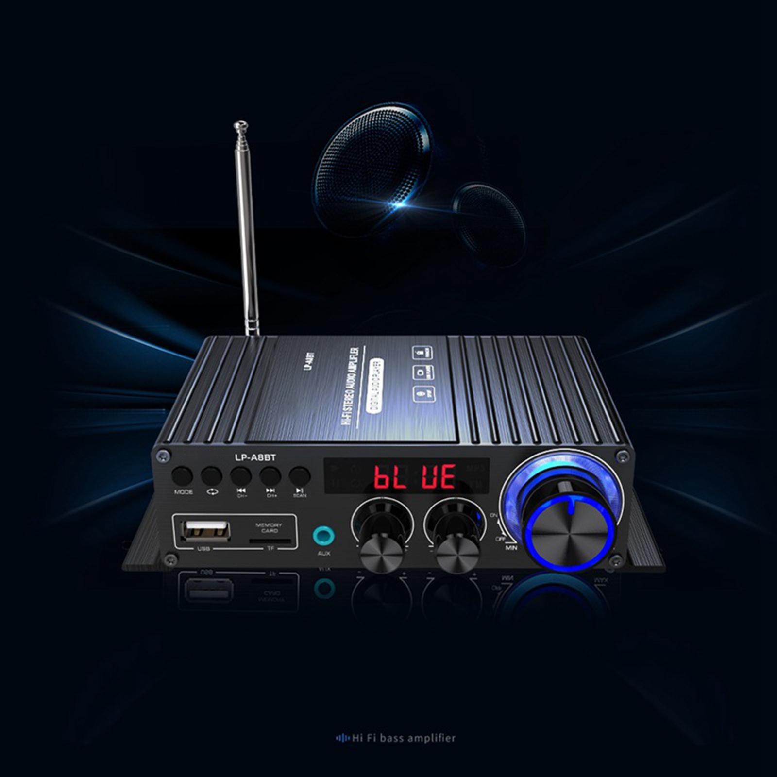 -A8BT Audio Power Amplifier Bluetooth 5.0 USB/TF AUX RCA FM HiFi Sound Quality 2 Channel for Home Use Computers Speakers TV