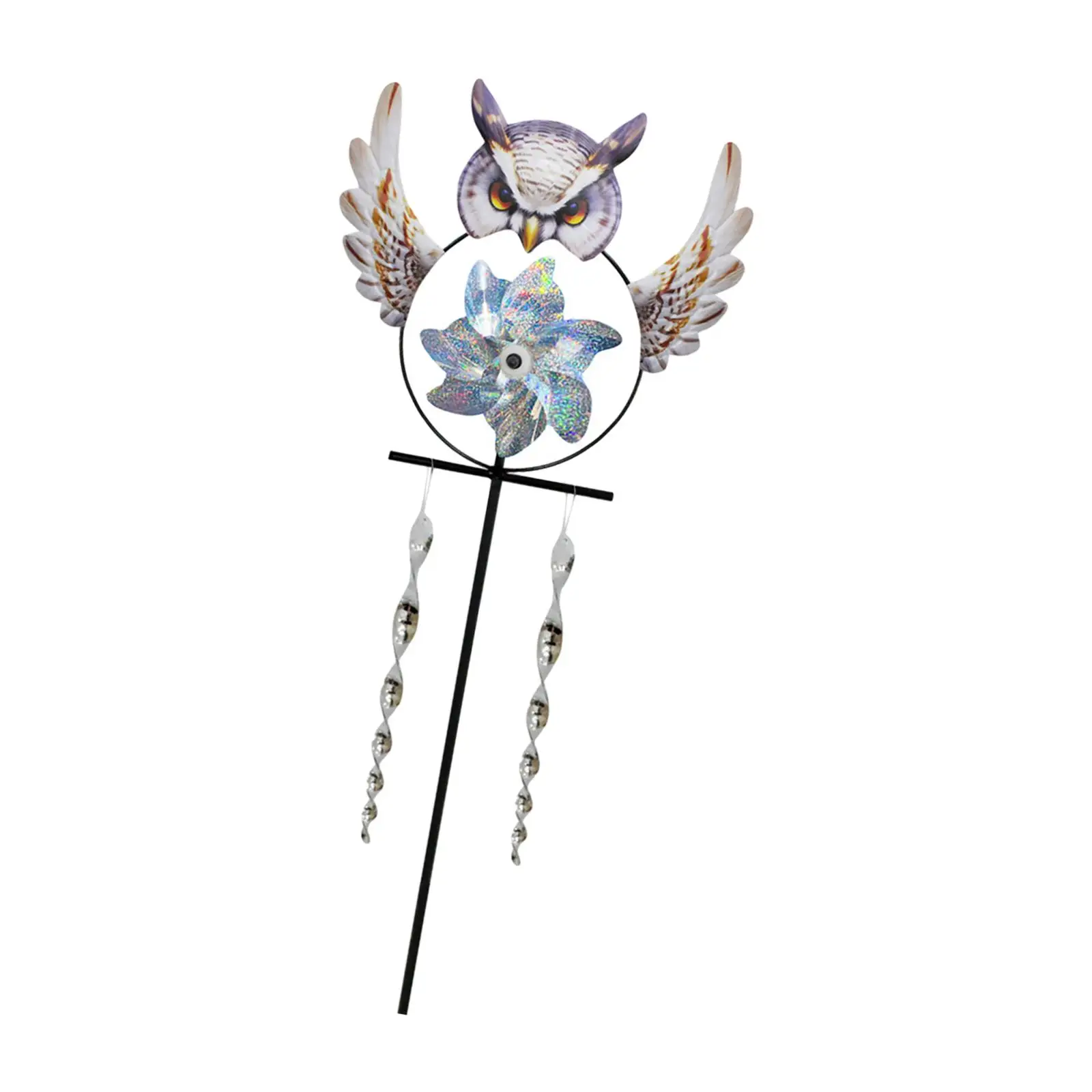 Garden Owl Shape Pinwheels with Stake Decoration Wind Powered DIY Assembled 37inch Tall for Courtyard Versatile Stylish Durable