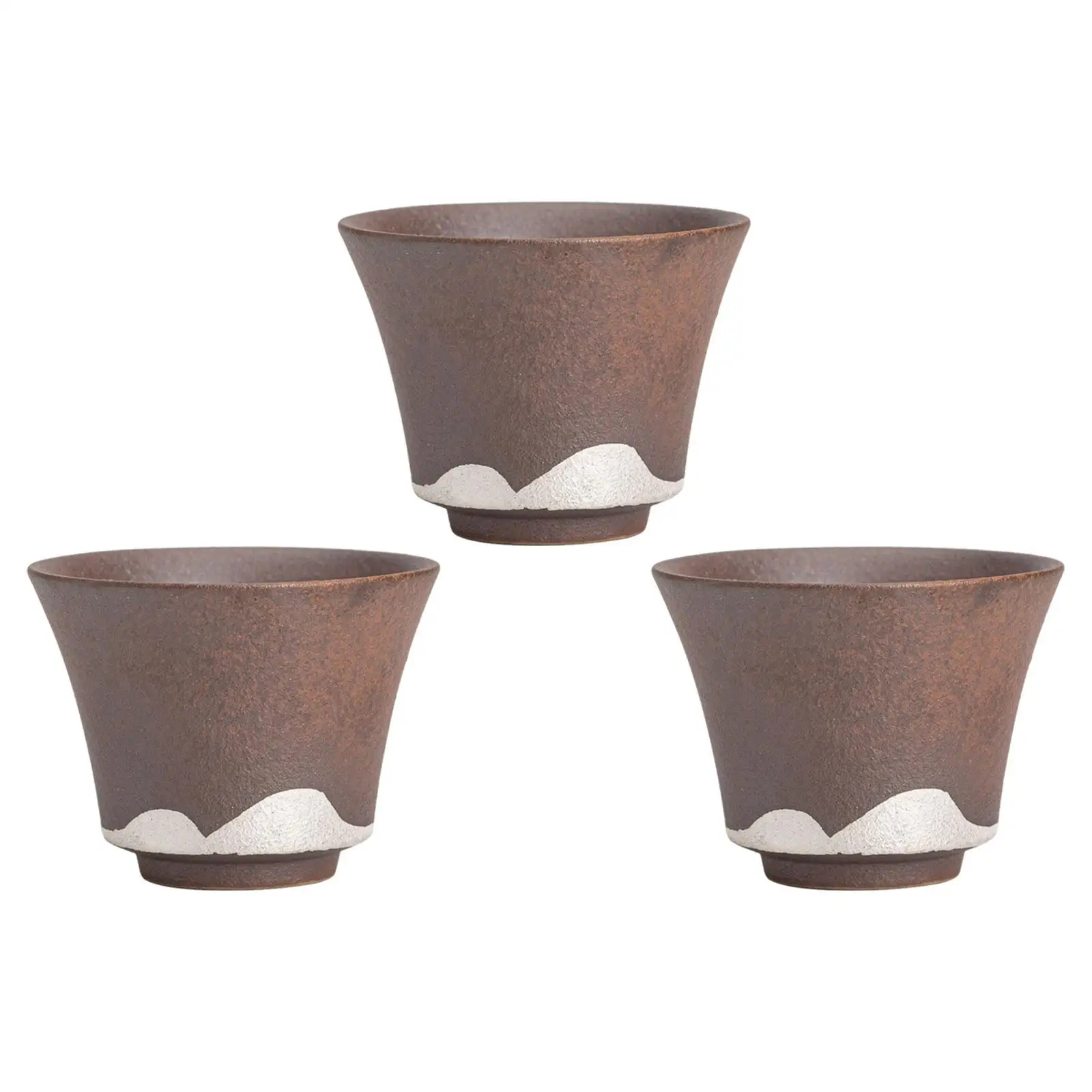 3Pcs Ceramic Tea Cup Set Cup Traditional Tea Kettles Coffee Cup without Handles for Picnic Kitchen Hiking Household