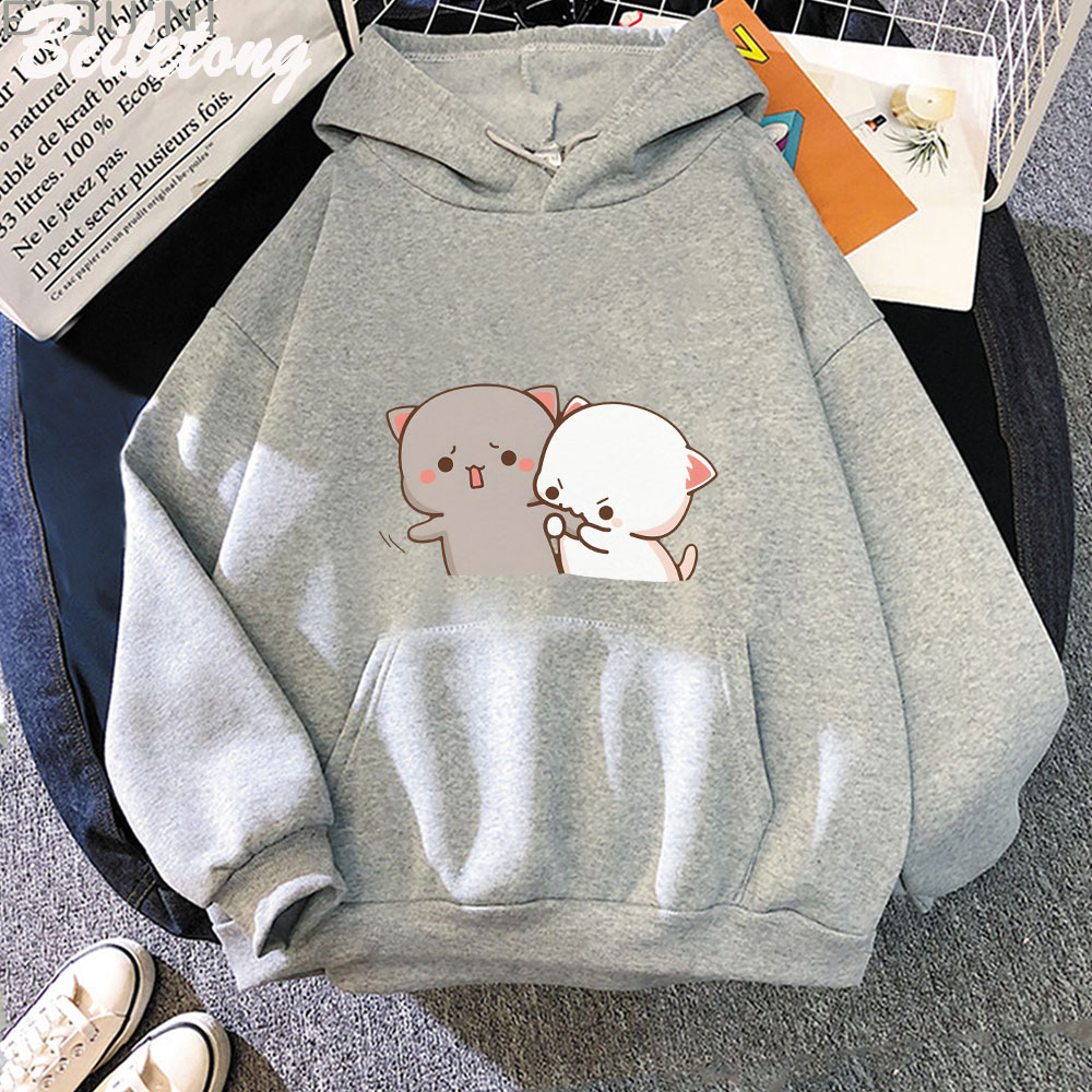 pêssego goma hoodie camisola de manga longa pêssego gato mochi bonito romântico kawaii namorado amor roupas harajuku