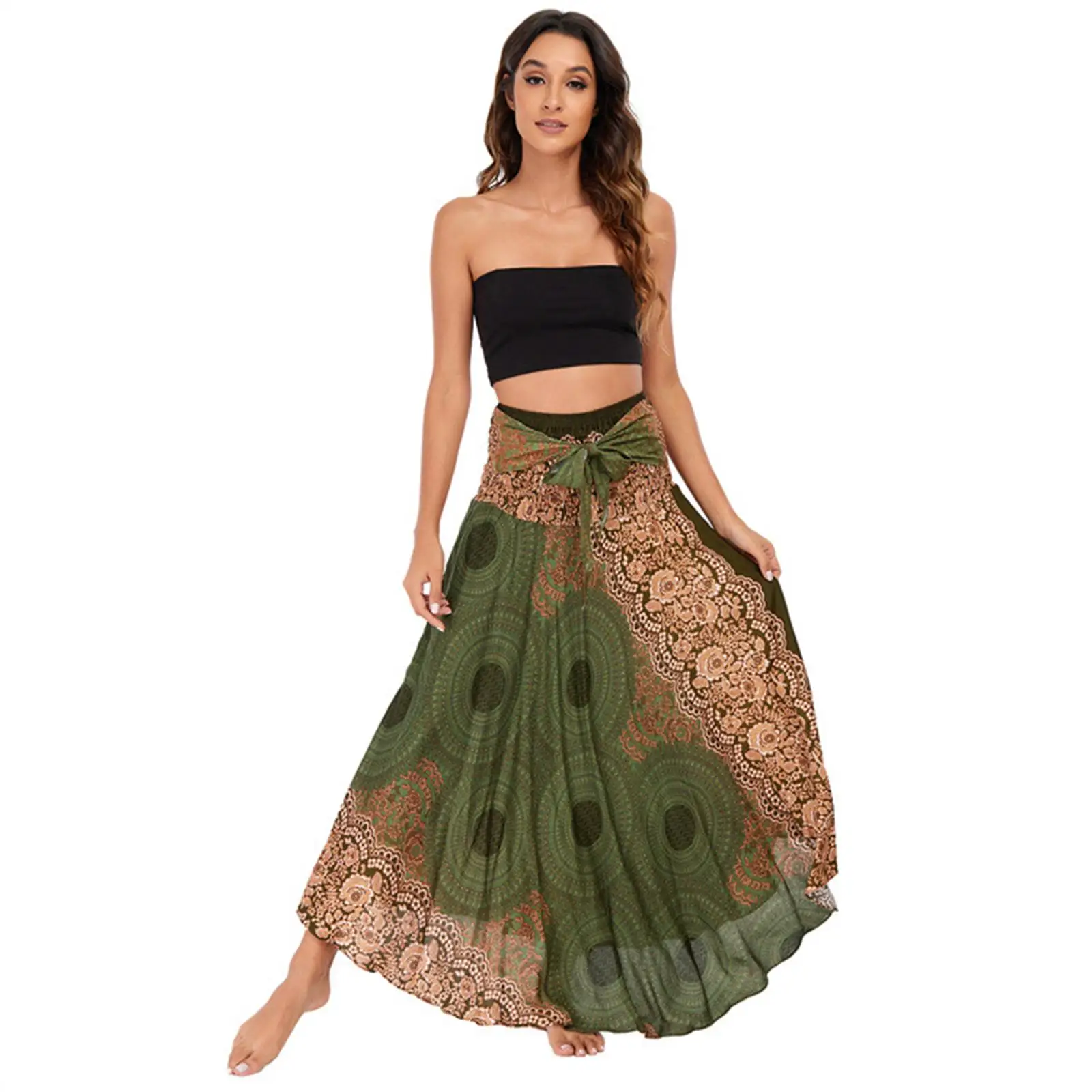 Boho Maxi Skirt Costume Clothing High Waisted Gypsy for Women Dance Ladies Cha Cha