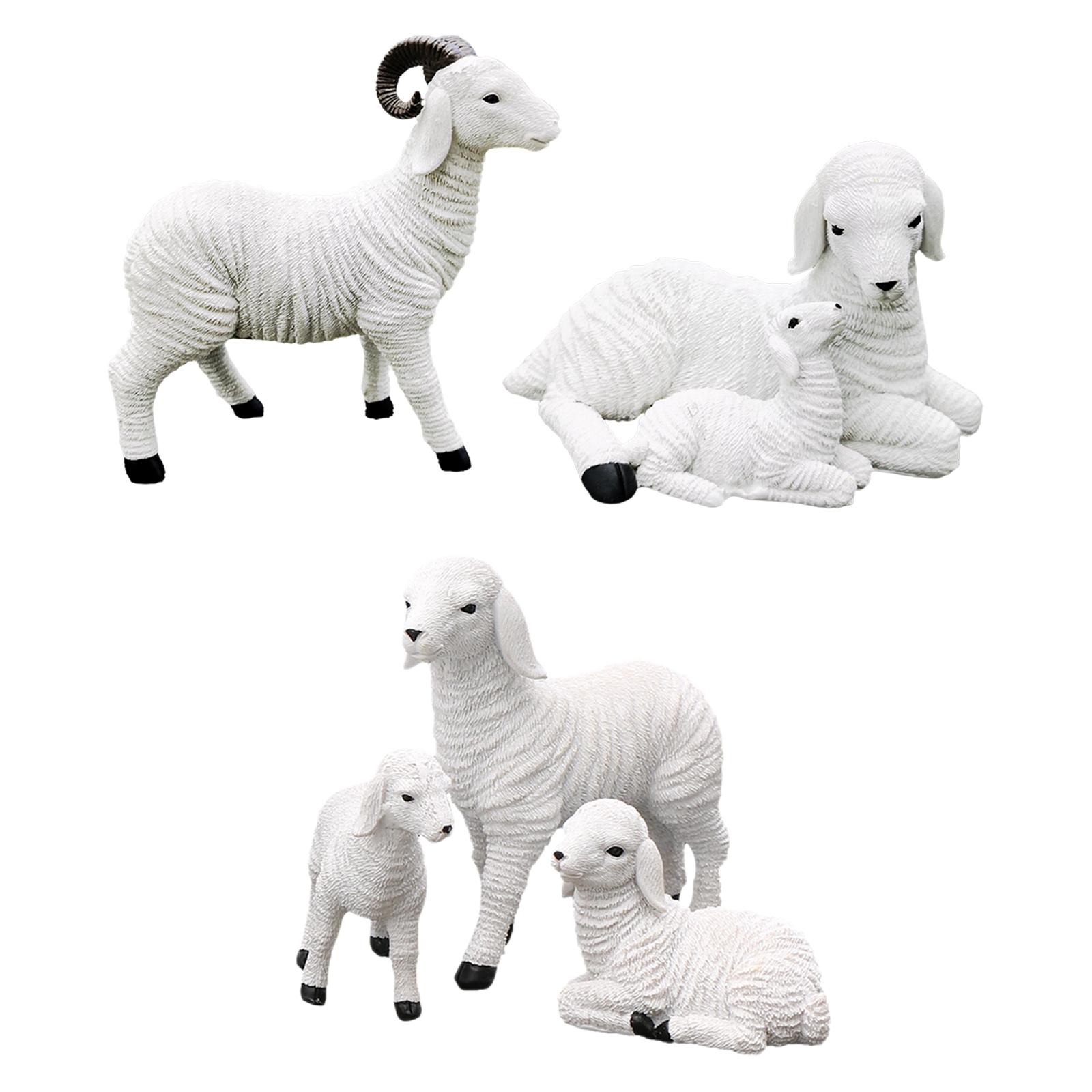 Resin Goat Figurine White Lamb Ornament Mini Animal Model Decor for Home Farm Yard Lamb Craft Outdoor Statues Housewarming Gift