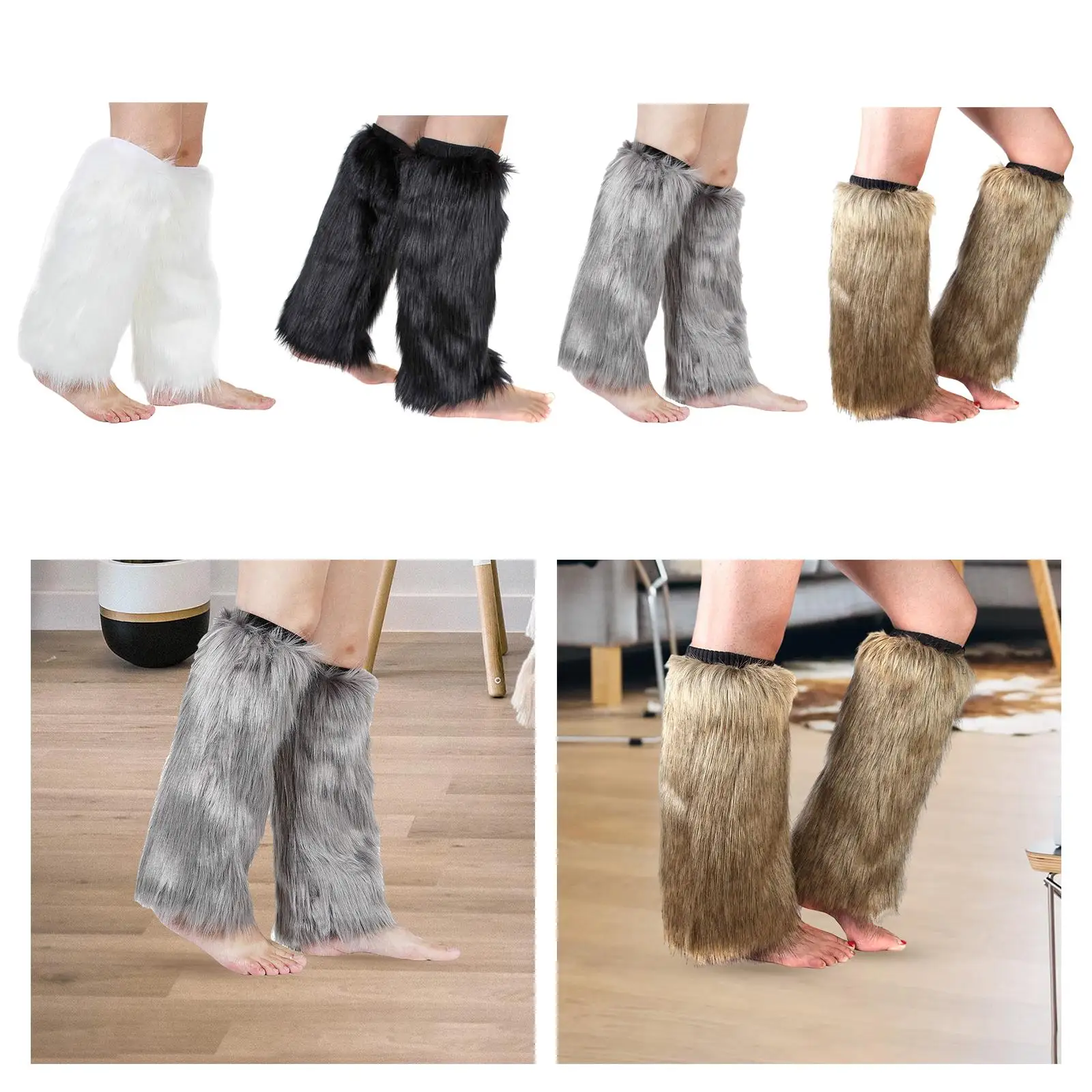 Leg Warmers Fuzzy Winter Ry Plush  Stockings Shaggy Boot Sleeves # for Cosplay Costume Santa  Adult