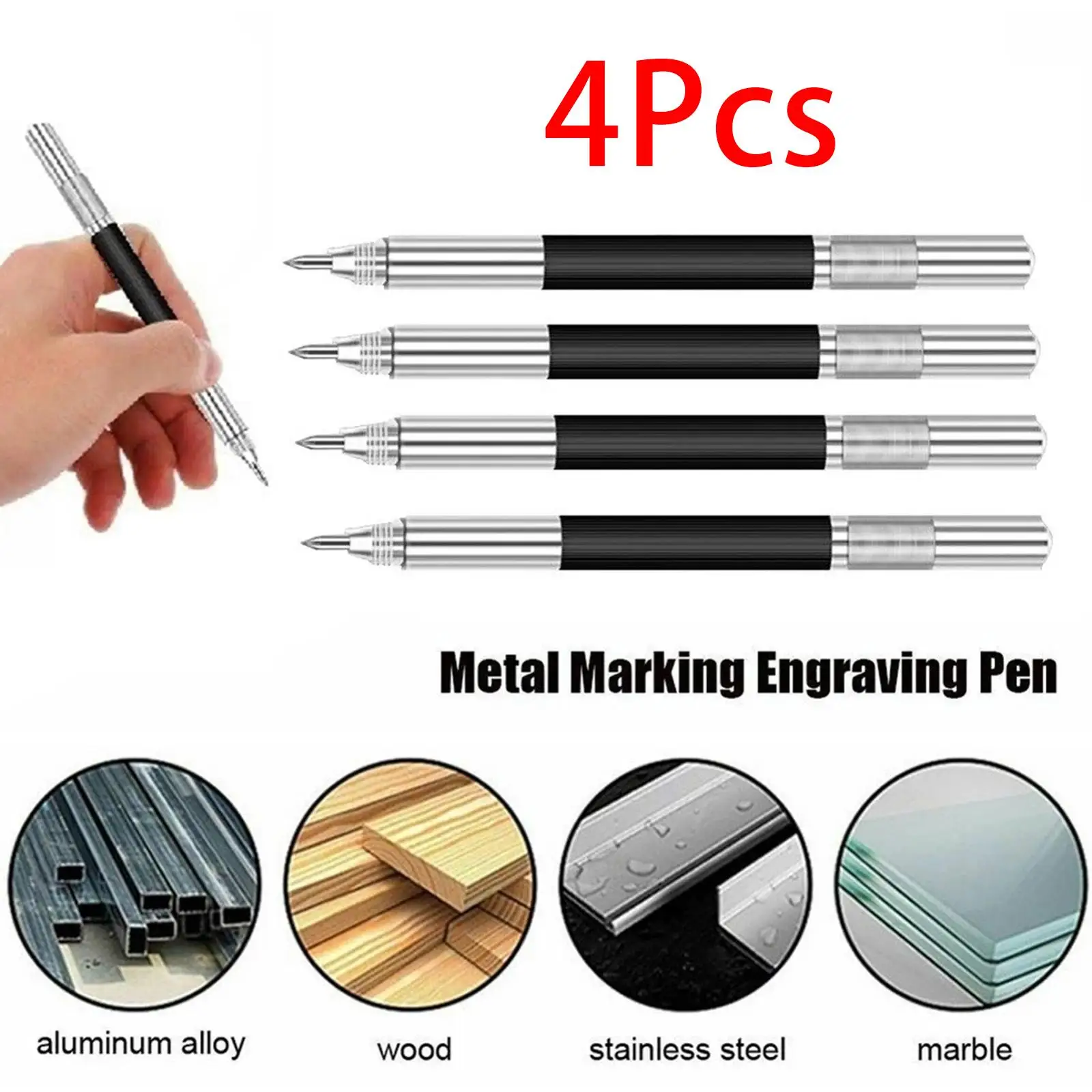 4x Portable Tungsten Carbide Tip Scriber Lettering Pen Cutting Stainless Steel Engraver Tile Cutter Engraving Pen Glass