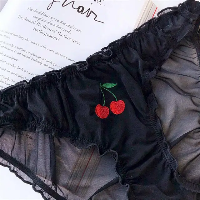 Women Briefs Embroidery Cherry Peach Watermelon Underwear Low Waist Panties  Japanese Style Fruits Pattern Panties Wavy Edge