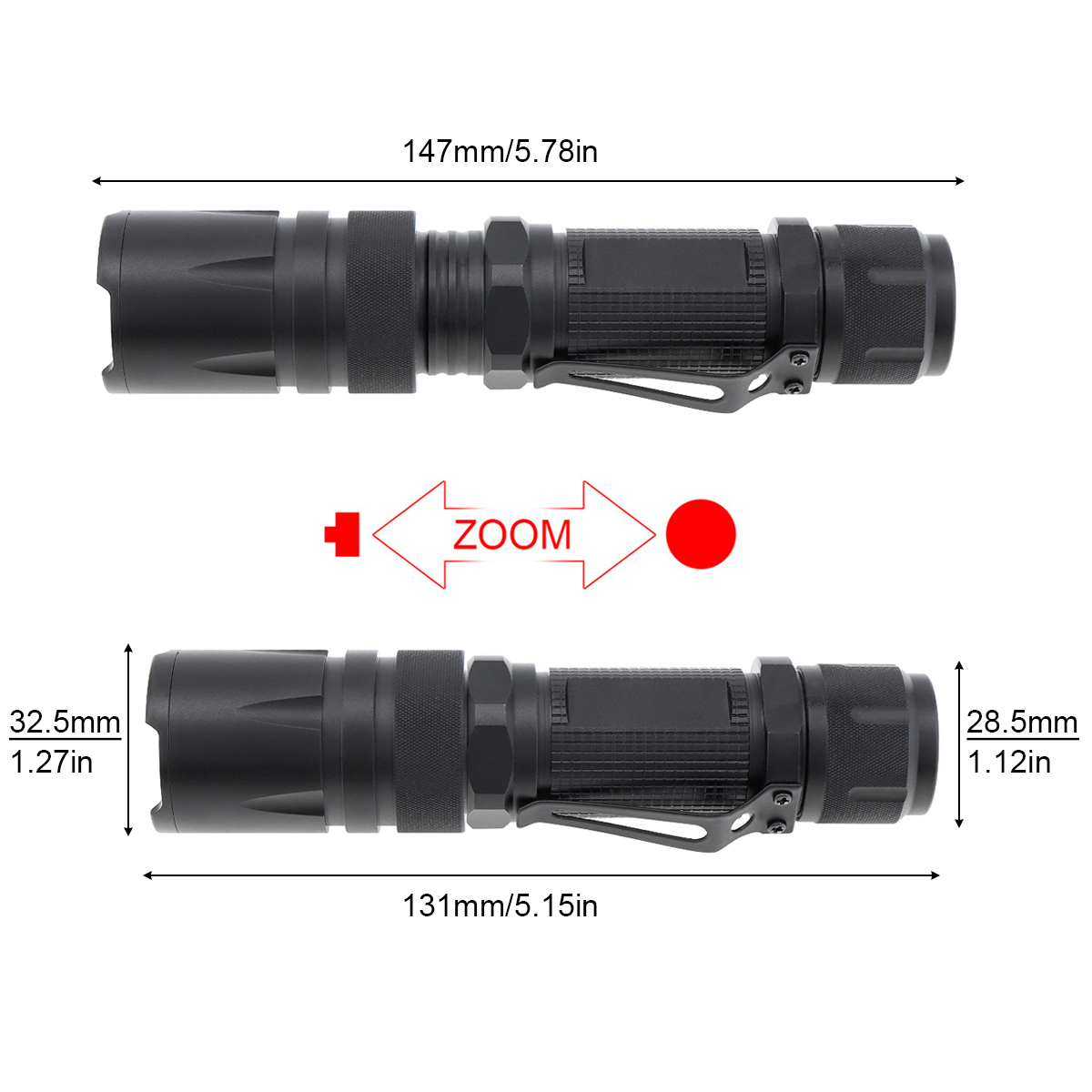 Lanterna Impermeável Zoomable, 5 Modos, Tocha Tática