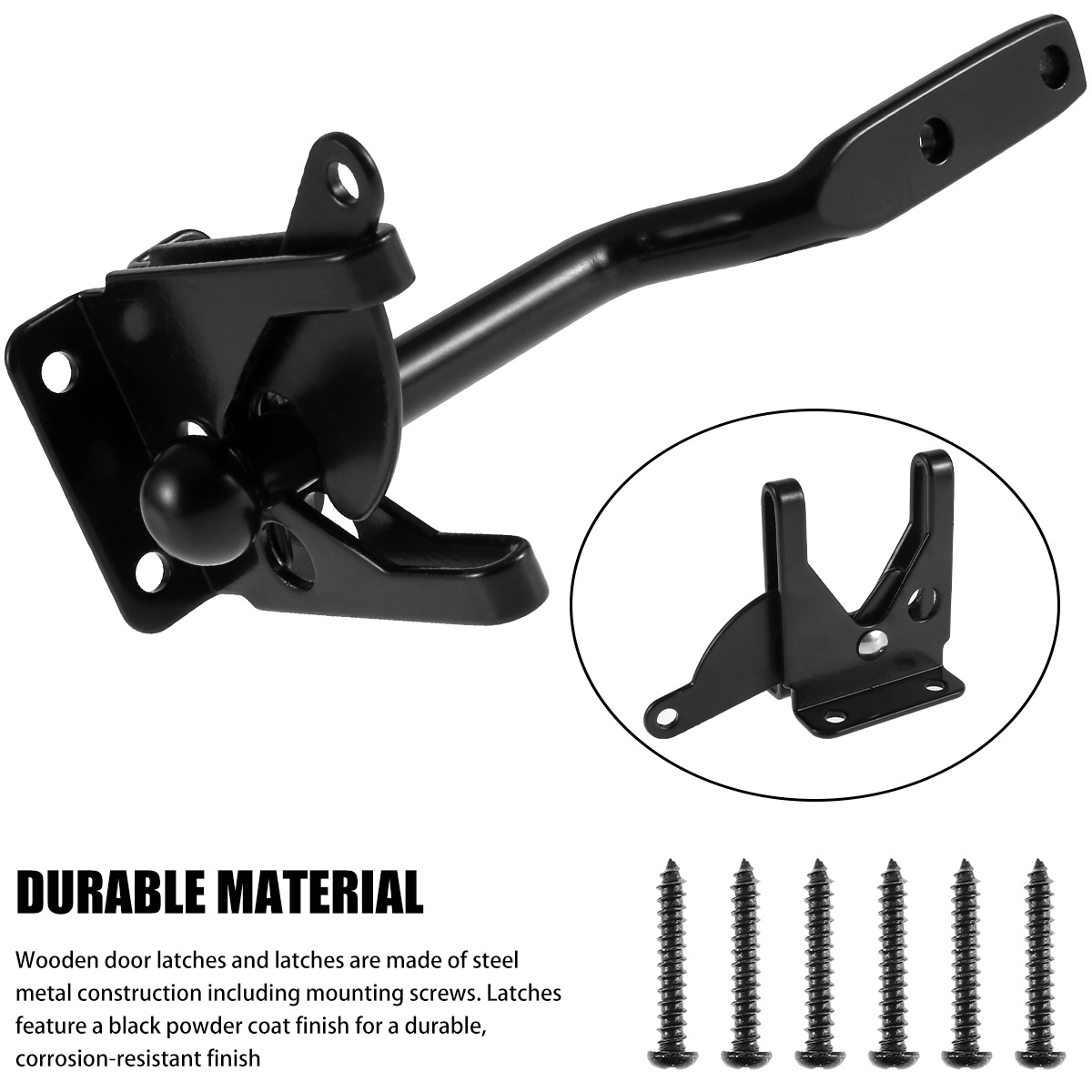 Description Picture 4 of itemHigh Quality Gate Latch Self Locking Heavy Duty Gate Catch Resistant Security Door Lock Automatic Lever Door Latch with Screws