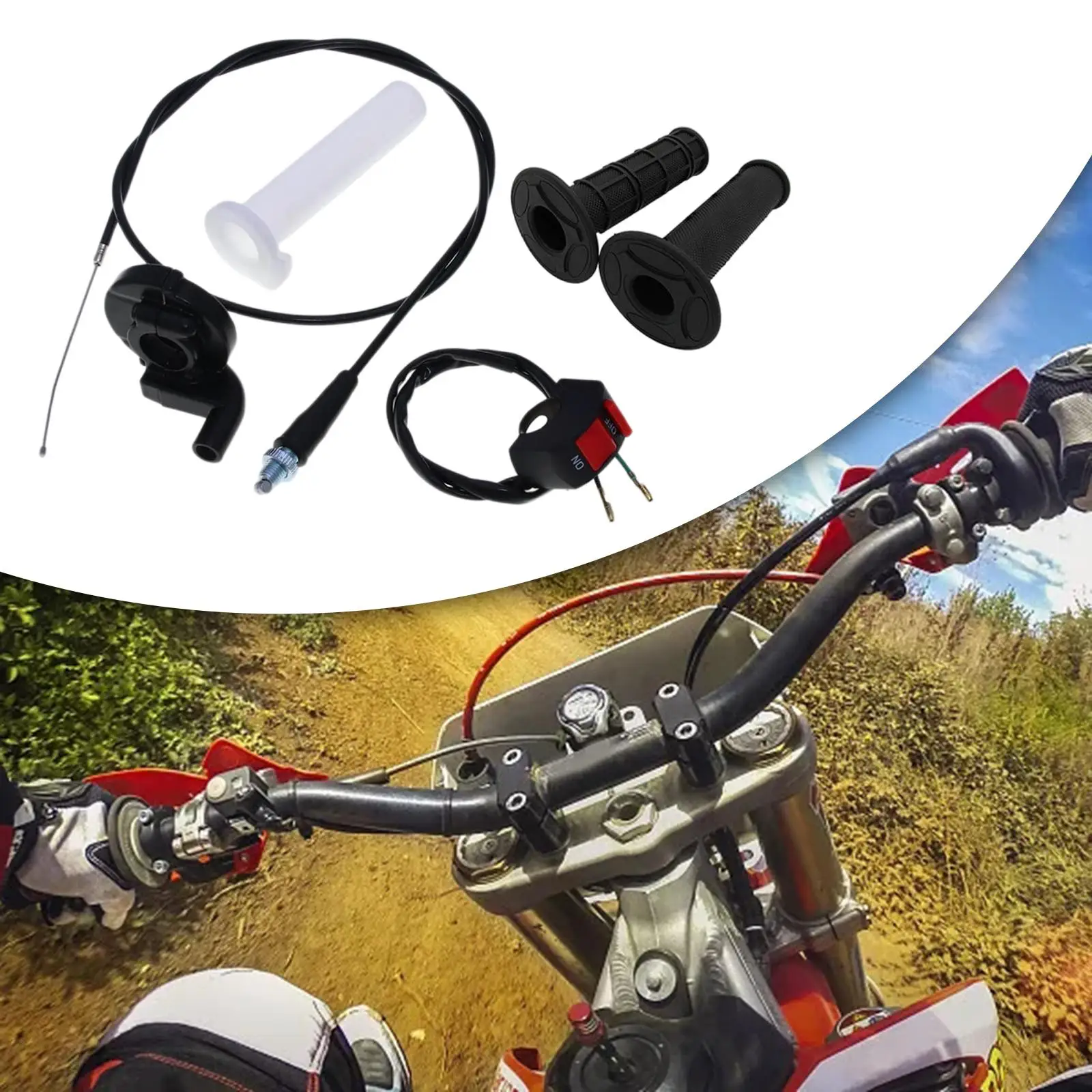 Motorcycle Twist Throttle Accelerator Handle Grips Cable Set Accessories for Dirtbike Mini Bike Quad Pit Bike 110cc 250cc
