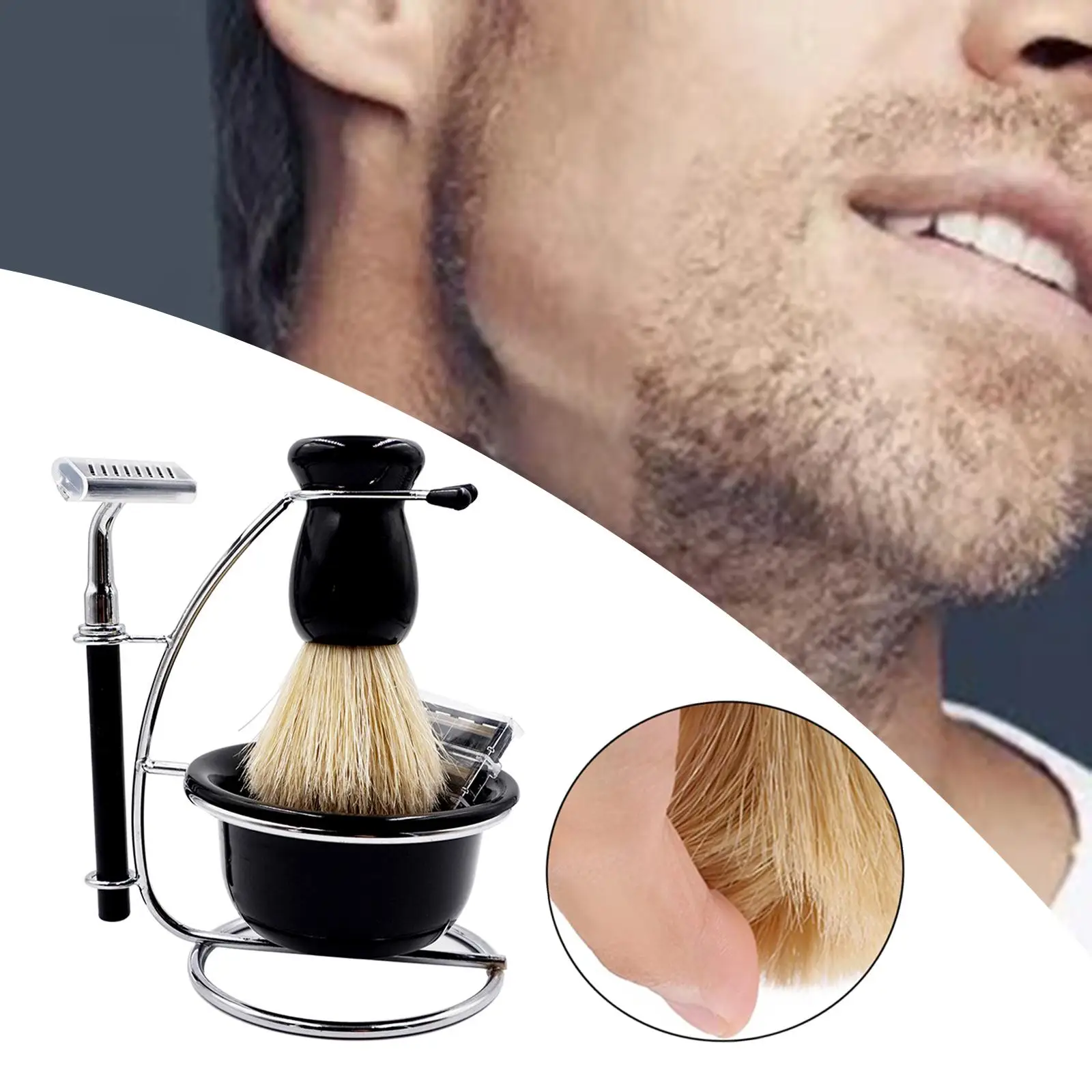 Men Shaving Set Manual Stand Brush Bowl Set Accessory Professional Sturdy Elegant Durable Weighted Bottom Solid Portable