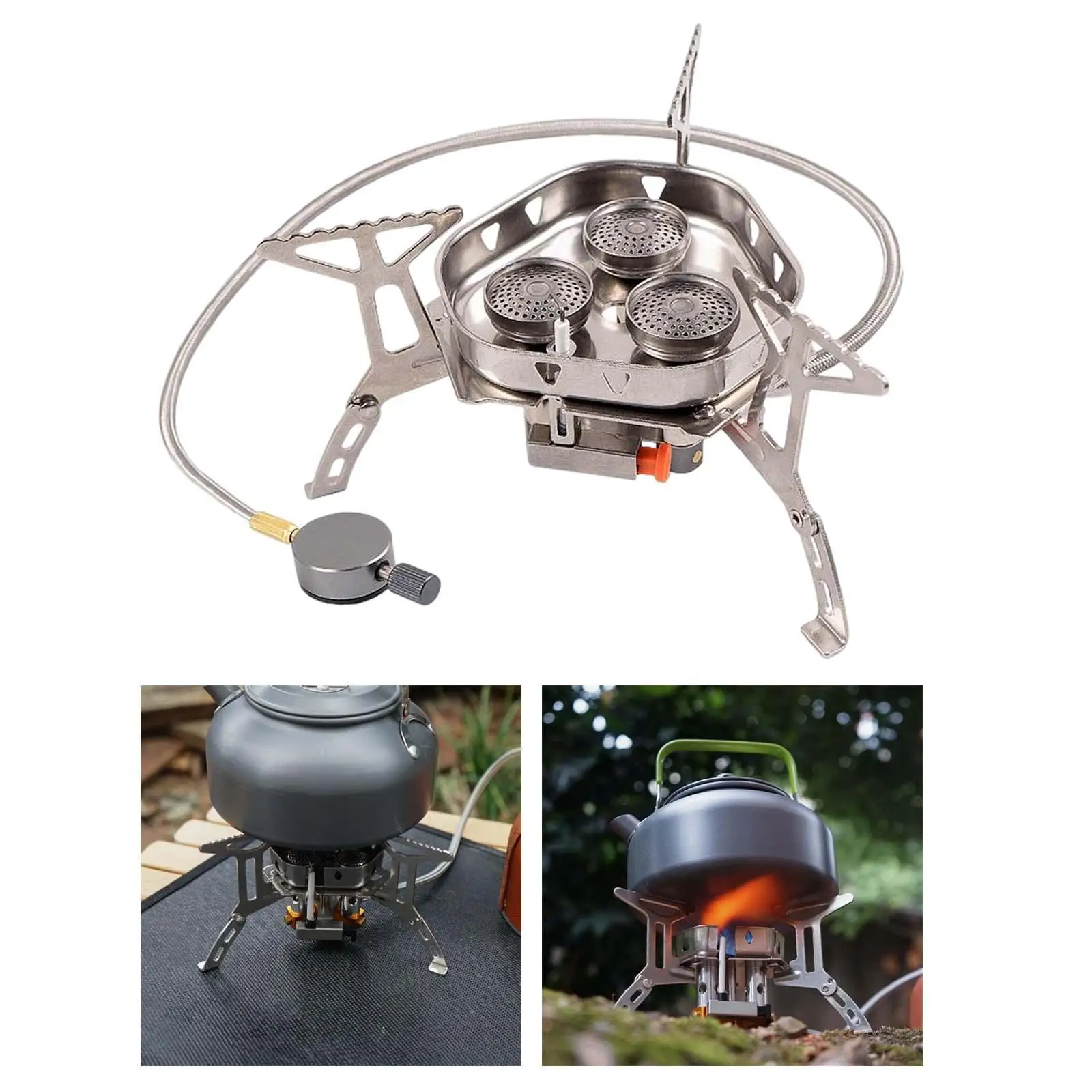 Durable Camping Gas Stove 3 Heads Foldable Cooking Tool Gear Propane Stove Backpack Stove for Picnic Outdoor Cooking Travel