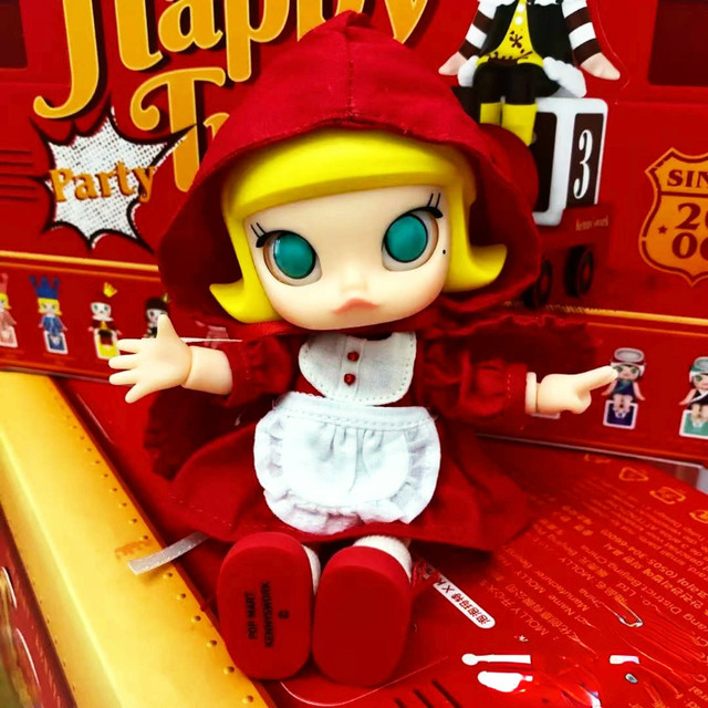 POPMART Molly BJD Red Dress Hat Yellow Hair Cute Figure Movable Joint Body  Baby Kawaii Dolls Toys for Girls Exclusive Release