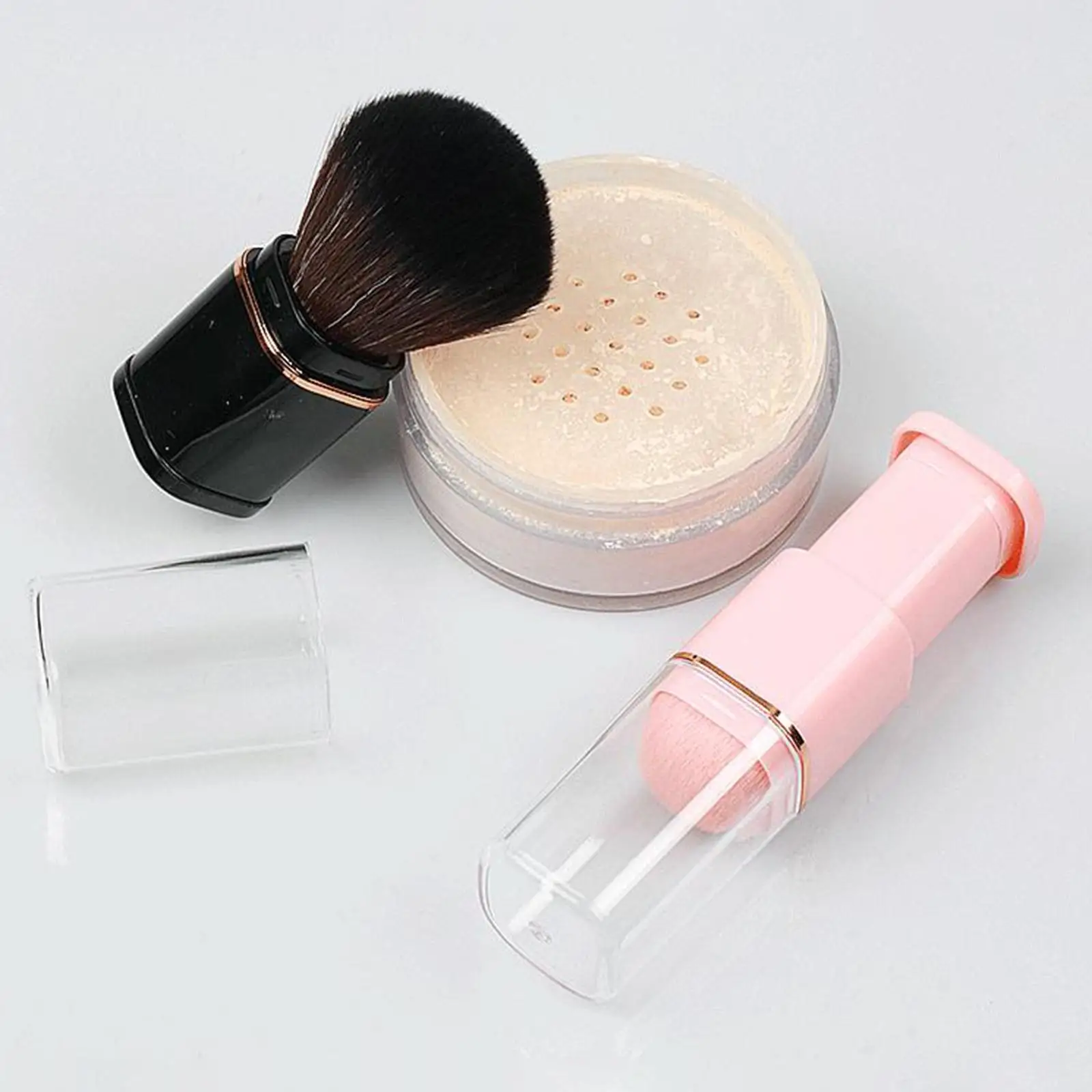 Portable Retractable Makeup Brush Travel with Cover Small Face Blush Brush for Loose Powder Highlighter Buffing