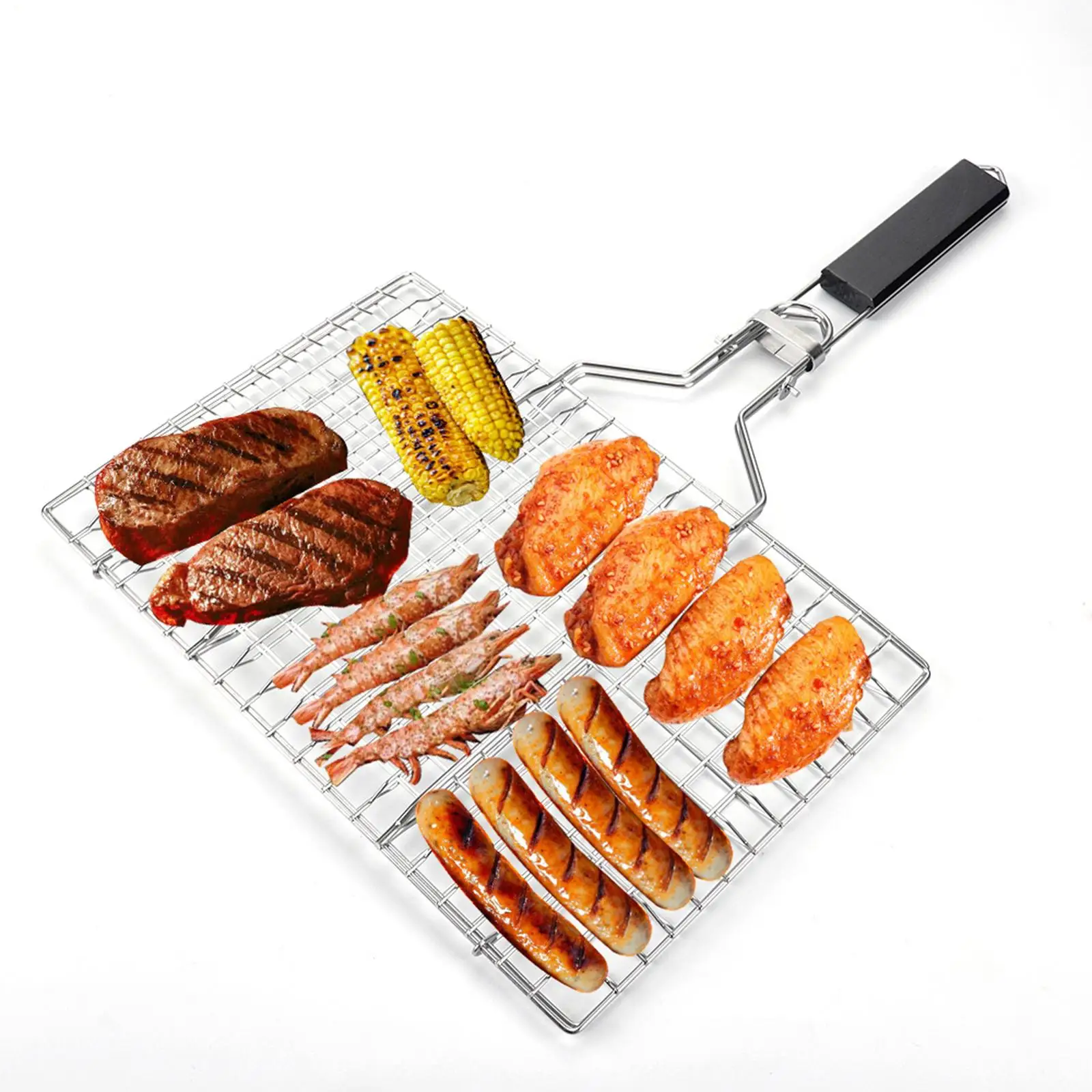 BBQ Grill Basket with Detachable Handle Rustproof Camping Practical Foldable