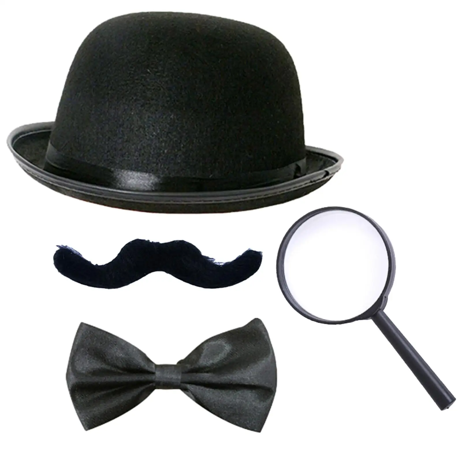 Beard Bow Tie Hat Magnifying Glass Masquerade Halloween Magician Costume Set