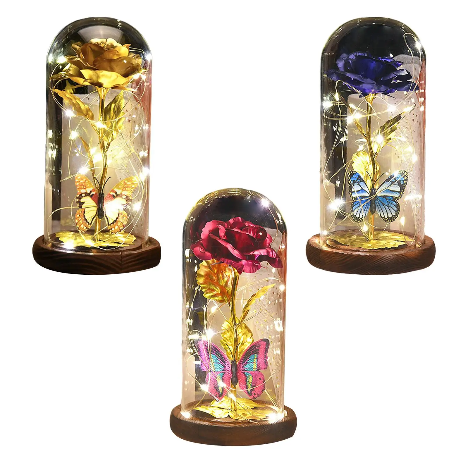 Glass Rose Flower Gift LED Rose Butterfly Lamp Bedside Light Rose Flower Gifts