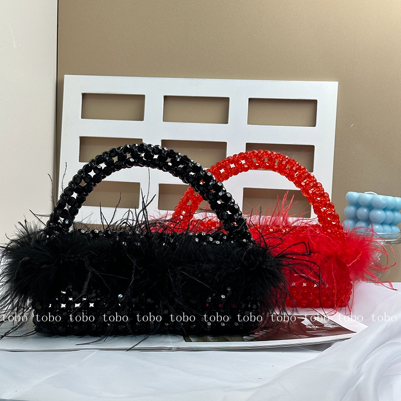 Bag com Avestruz Feather Fur Designer Brand Box Senhoras Hand Bags