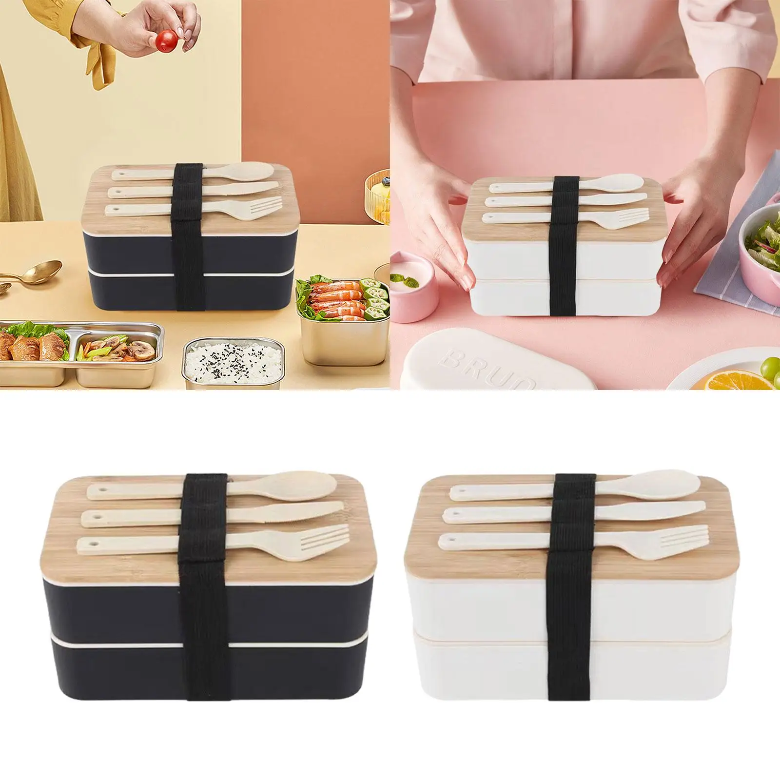 Bento Box Wood Portable Tableware Bowl Lunch Container with Divided Compartments for Travel Climbing Hiking Camping Worksite