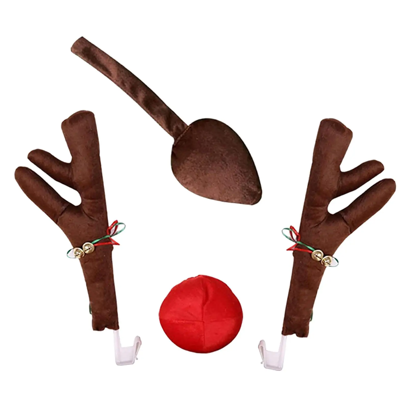 Car Reindeer Antlers & Nose Decorations Set Winter Holiday Auto Reindeer and Red Nose Set Vehicle Decoration for Car Truck