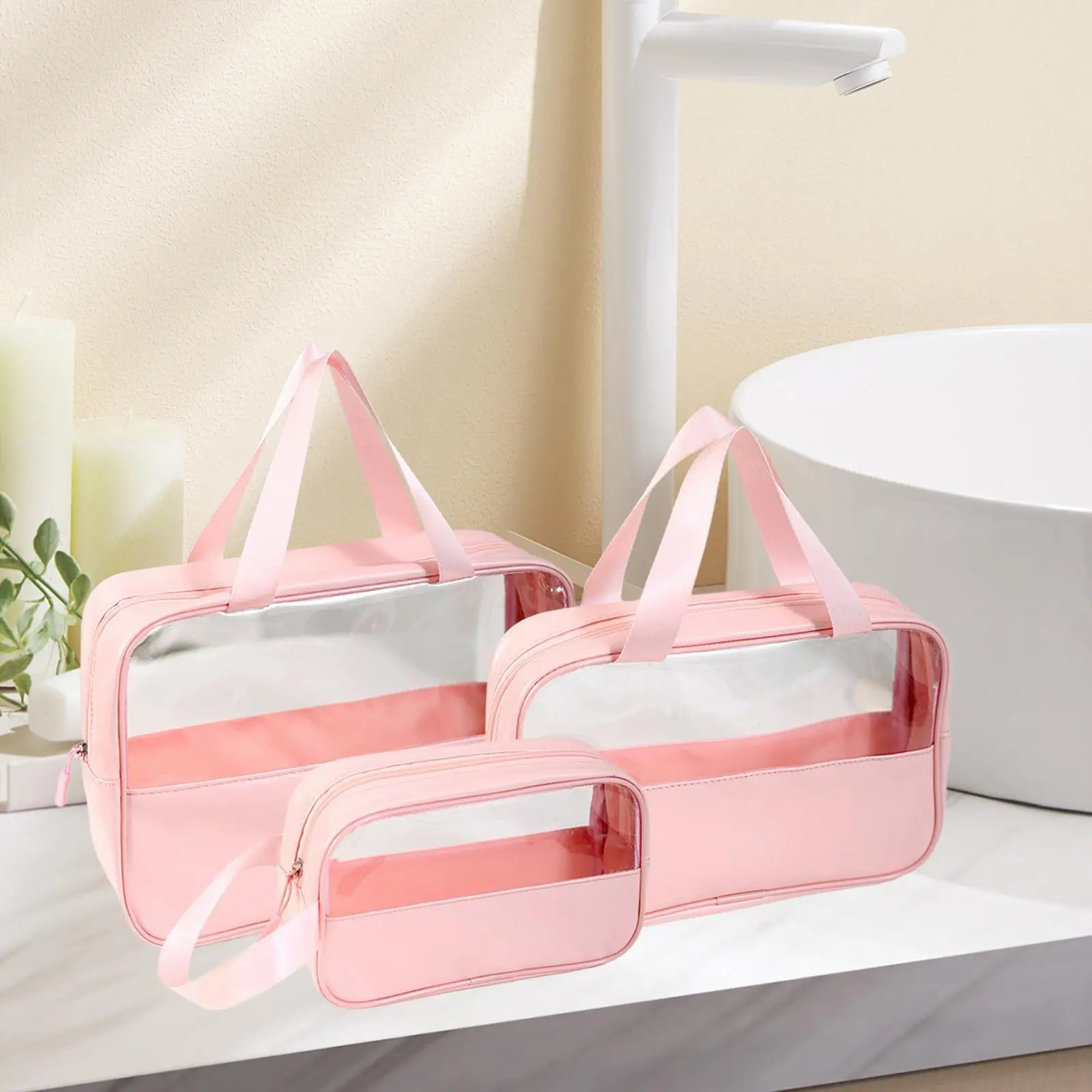 3Pcs Clear Makeup Bag Cosmetic Bag Pouch Make up Organizer Clear Travel Bag with Zipper Storage Bag Cosmetic Case Toiletry Bag