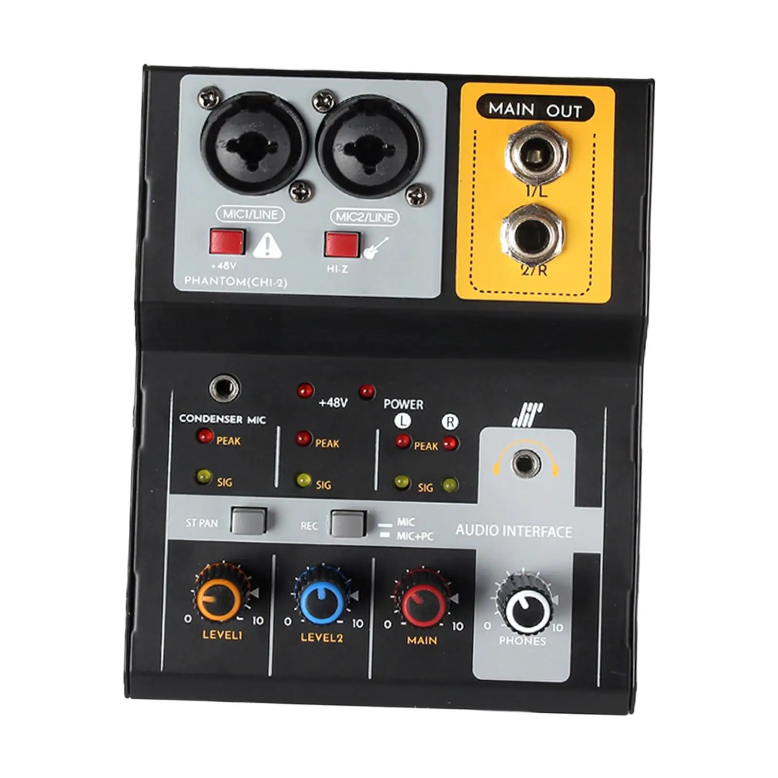 Audio Sound Mixer Stereo USB 48V Less Interference 2 Channel for Live Broadcast KTV Studio Show Podcasting Party Recording