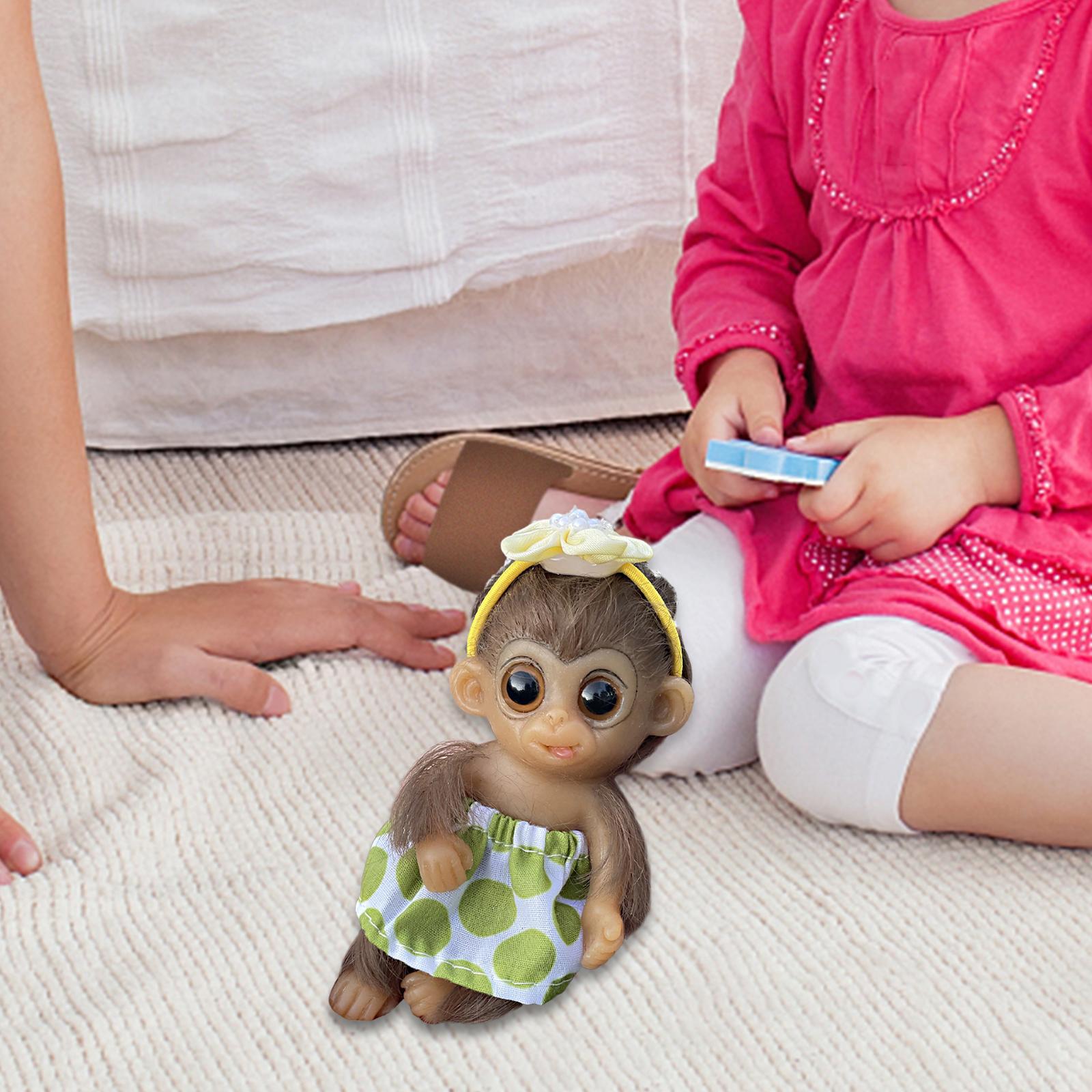 6in Full Body Silicone Monkey Soft Baby Doll Waterproof Big Eyes Monkey for Kids Toddlers Girls Boys Children Birthday Gift