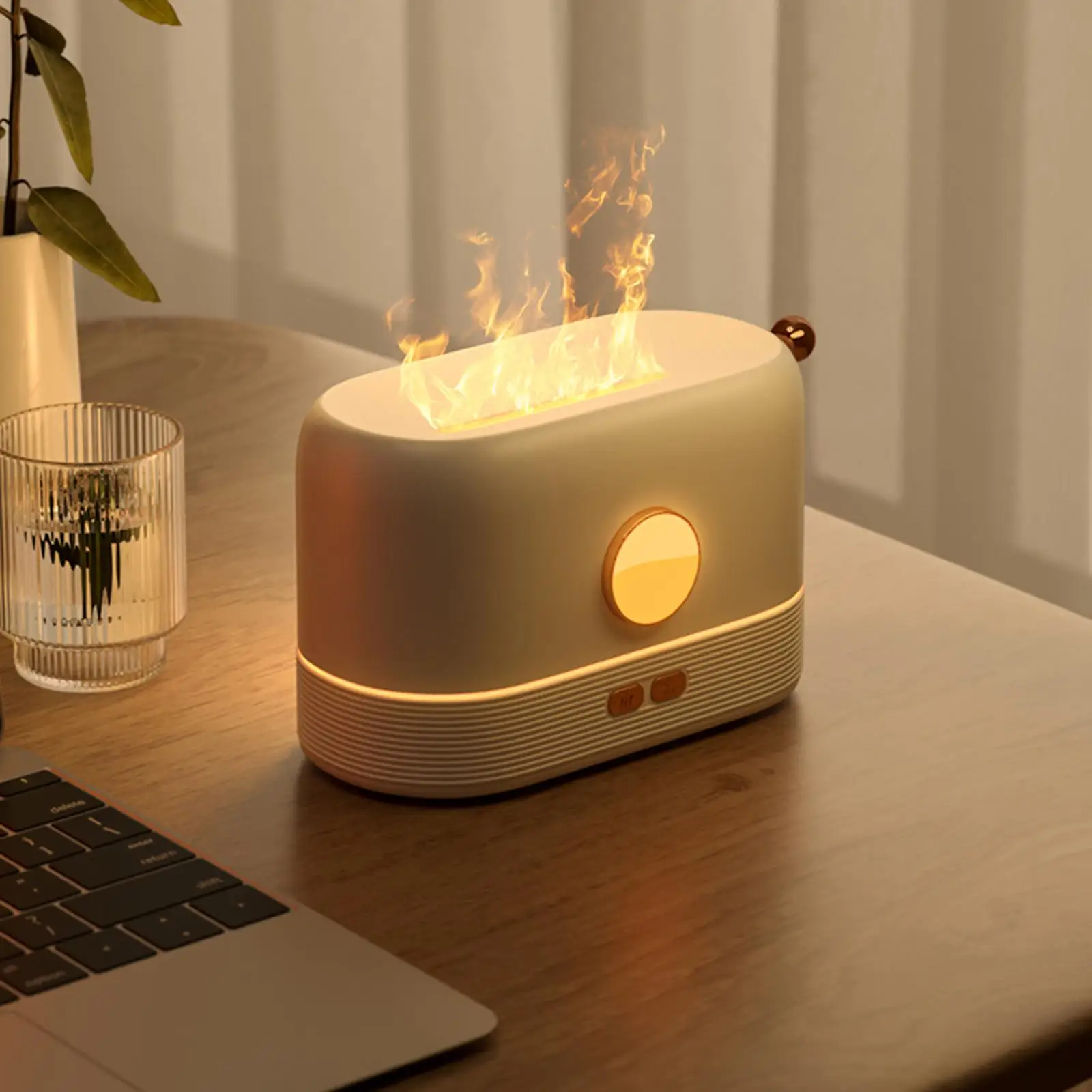 Essential  with Flame ,  Humidifier  Diffuser with 3 Colors Night Light, Cool Mist Humidifier