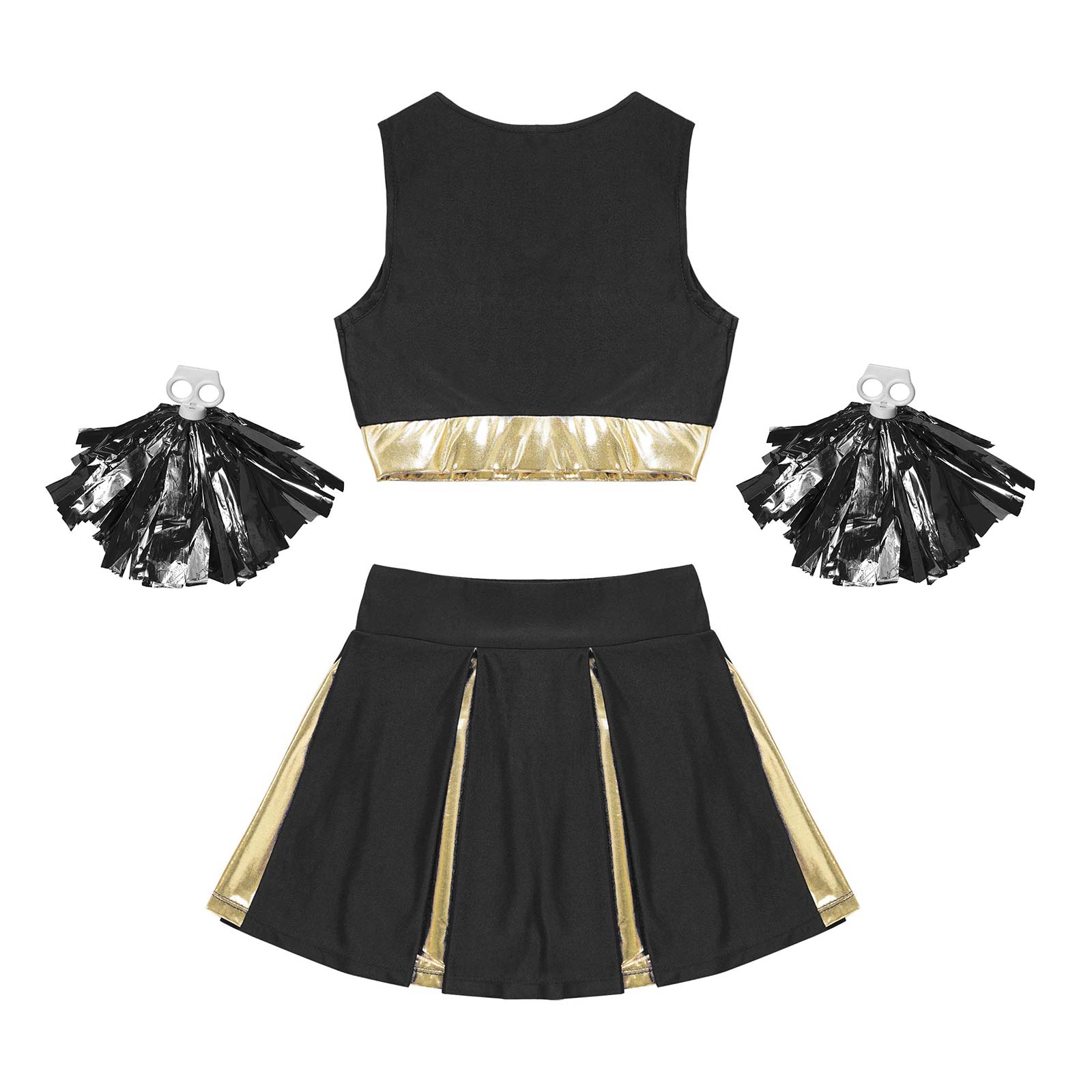 Kinder Mädchen Cheerleader Kostüm Cheerleading Uniform Performance Outfit Briefdruck Crop Top mit Faltenrock Blumenkugeln – Detail 25