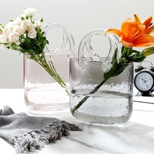  RXMORI Glass Purse Vase for Flowers, Handbag Shape Fish Bowl  with Leather Strap, Multifunction Clear Bag Vase for Floral Arrangement  Fish Culture : Home & Kitchen