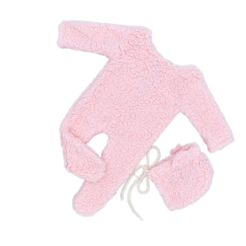 Baby Foto Schießen Requisiten Berber Fleece Bär Ohr Hut & Overall Set Neugeborenen Foto Requisiten Infant Fotografie Outfit 2PCS – Detail 2