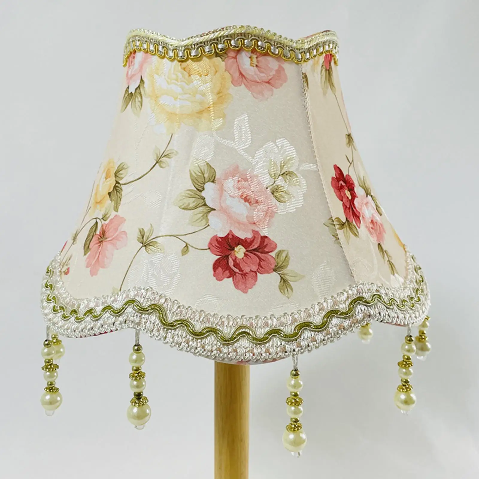 Fabric Lampshade Vintage Style Flower Pattern Lamp Shade with Fringe