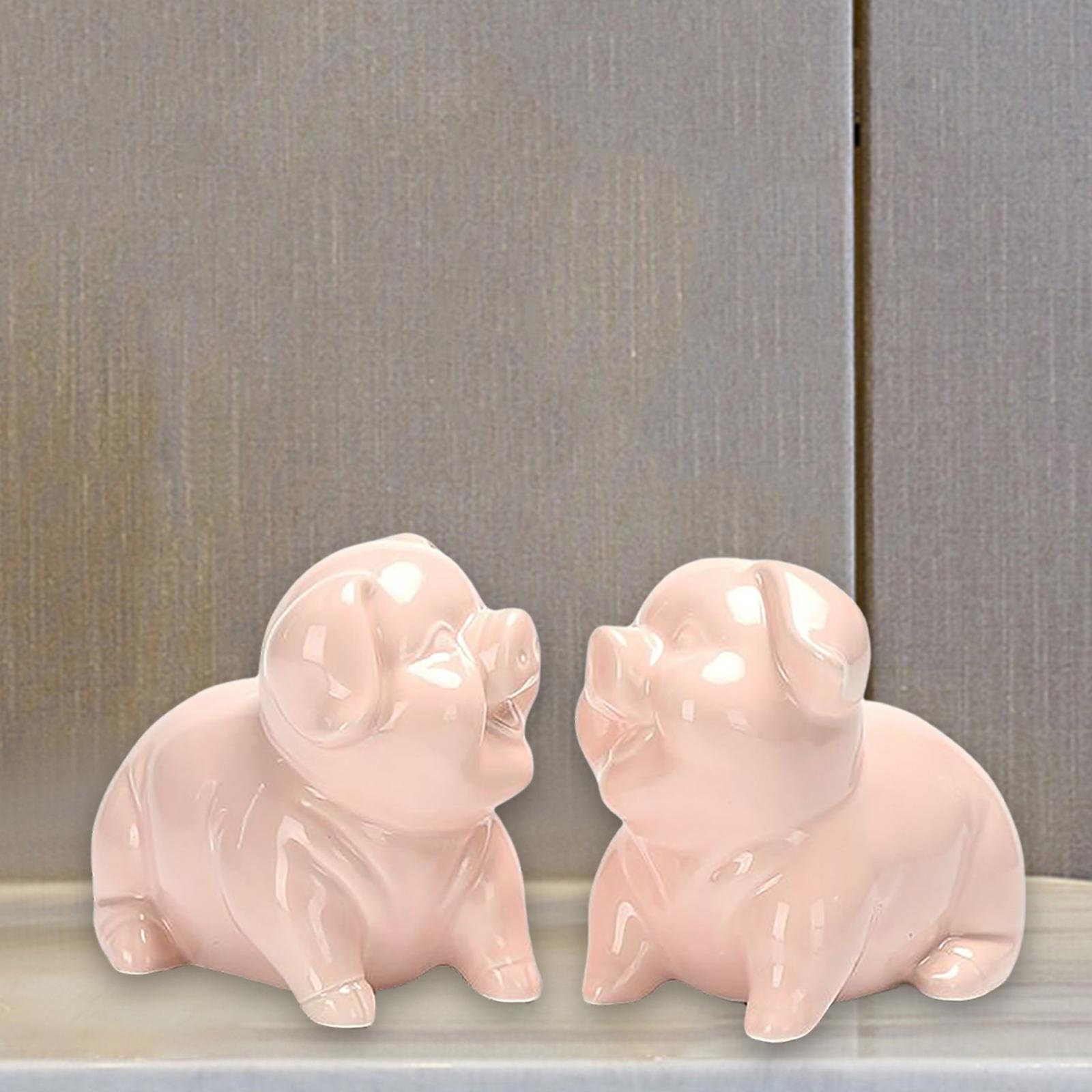 2 Pieces Piggy Figurine Cute Pink Pig Statue for Home Office Desk Decor