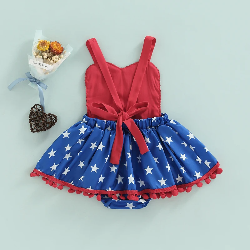 Baby Bodysuits for boy FOCUSNORM Independence Days Summer Baby Girls Cute Romper Dress 0-24M Sleeveless Sequined Star Printed Tutu Jumpsuits Baby Bodysuits medium