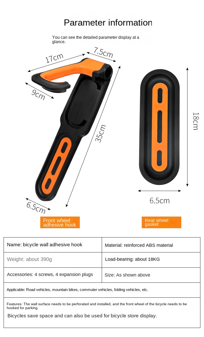Description Picture 4 of item1PC Bicycle Wall Mount Rack Mtb Road Bike Storage Fixed Hanging Hook Bike Support Stand Bracket Holder Cycling Parking Buckle