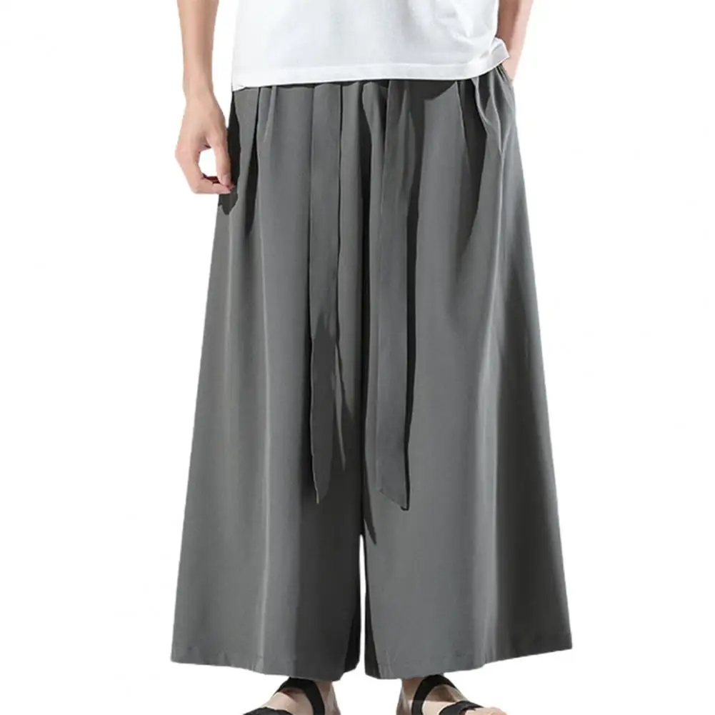 Oversize Pants Straight Ice Silk Thin Solid Color Ankle-length Men Flare Pants   Fitness Pants  for Daily Wear business casual pants