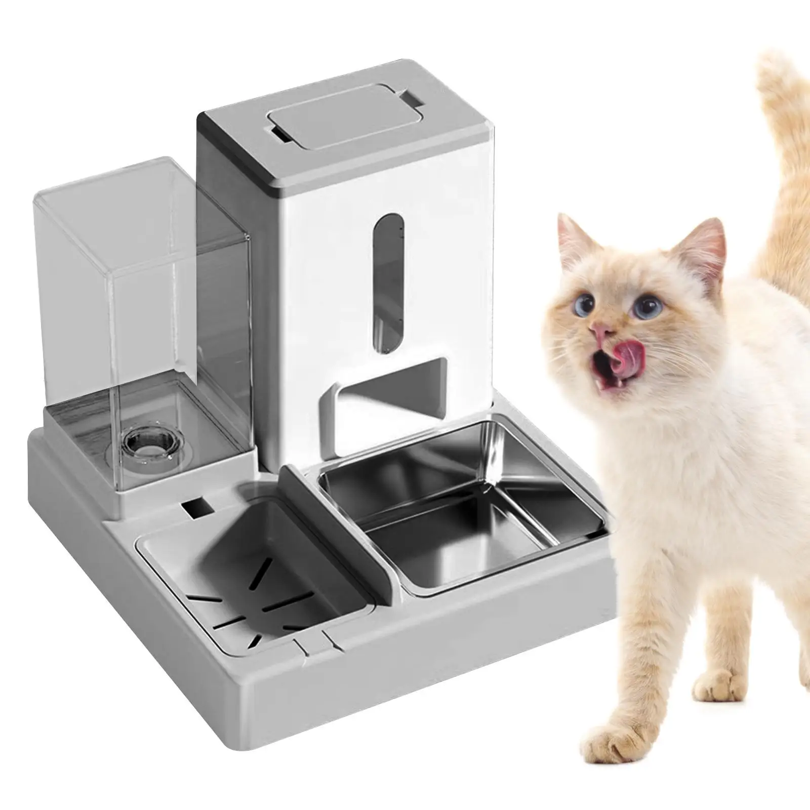 Cat Feeding Bowl and Water Dispenser Detachable Stainless Steel Bowl Pet Drinking Fountain for Rabbits Cats Small Animals Puppy