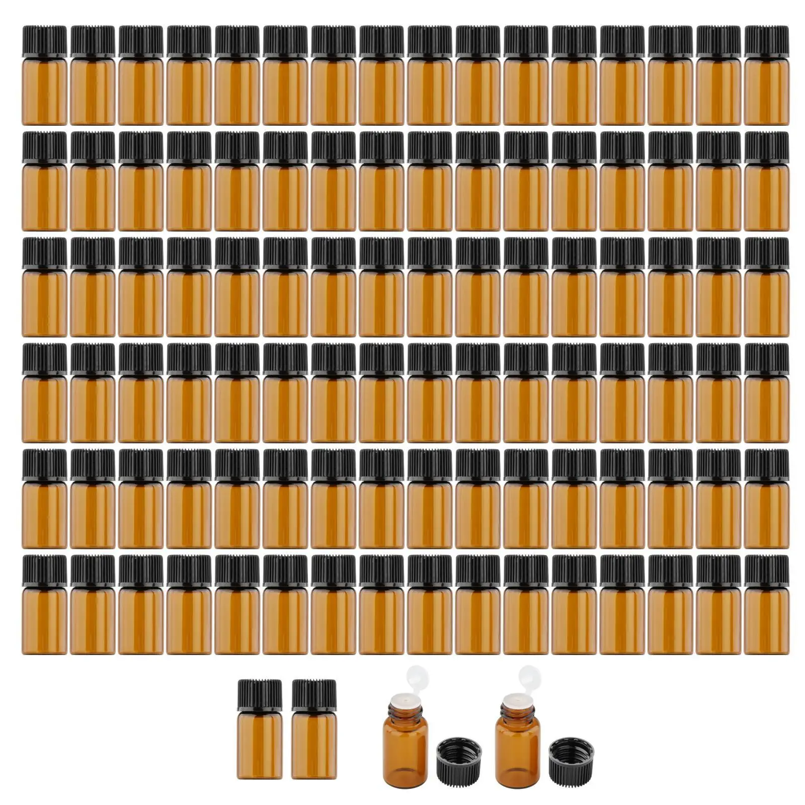 100 Pieces Amber Mini Glass Bottle W/Orifice Reducer Empty for