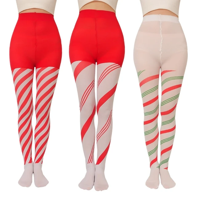 Christmas Candy Cane Colorful Striped Tights Pantyhose Cosplay