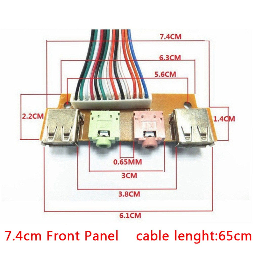 2 USB ПК компьютер телефон 7,4 см Передняя панель USB аудио порт микрофон  кабель для наушников