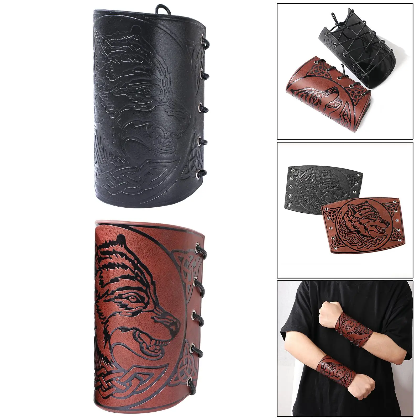 Punk Punk Bracelet Wolf Wrist Guard Adjustable Wristband Cuff Bracelet Bracers Arm Cuff for Party Cosplay Larp