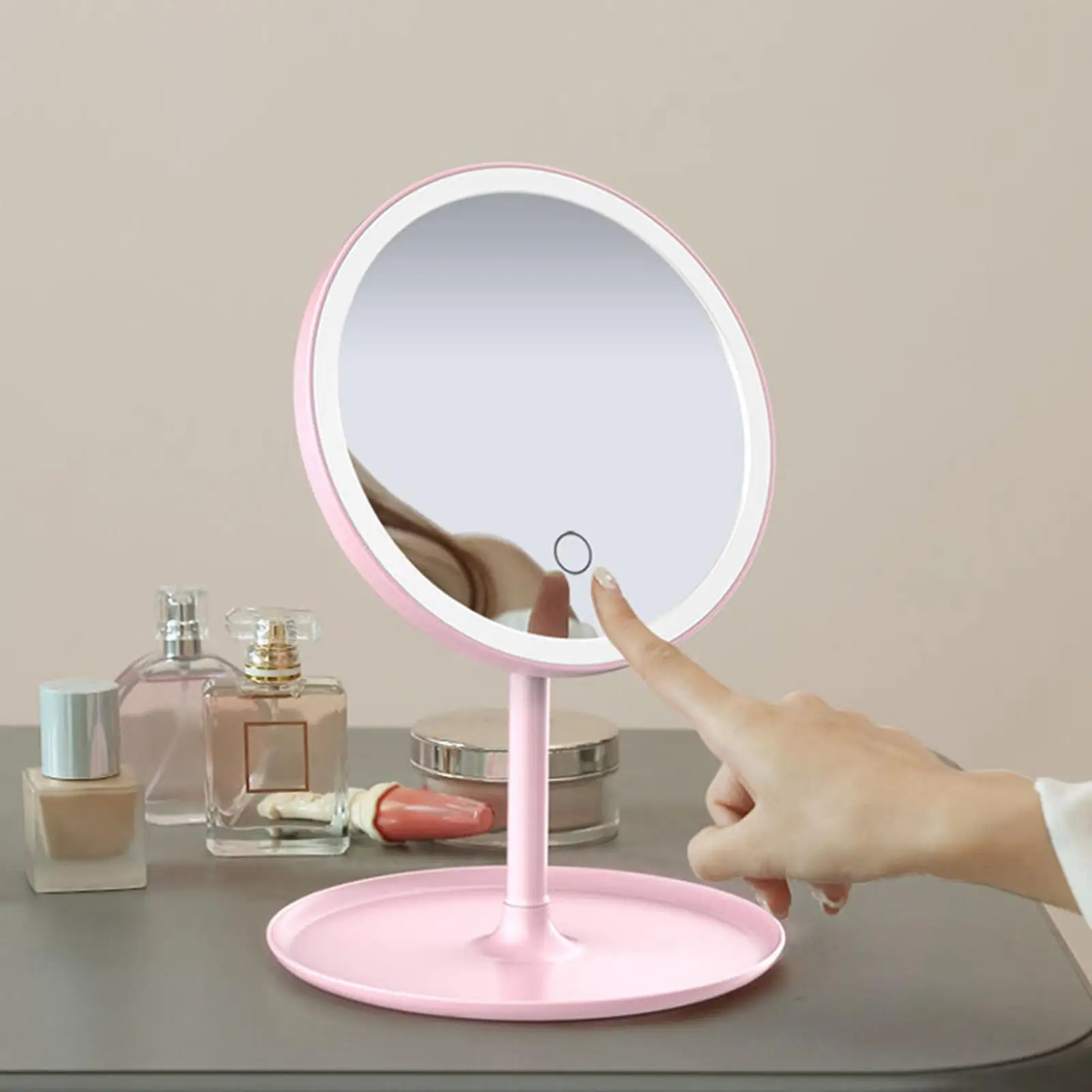 LED Desktop Standing Makeup Mirror with Lights Rechargeable for Bathroom