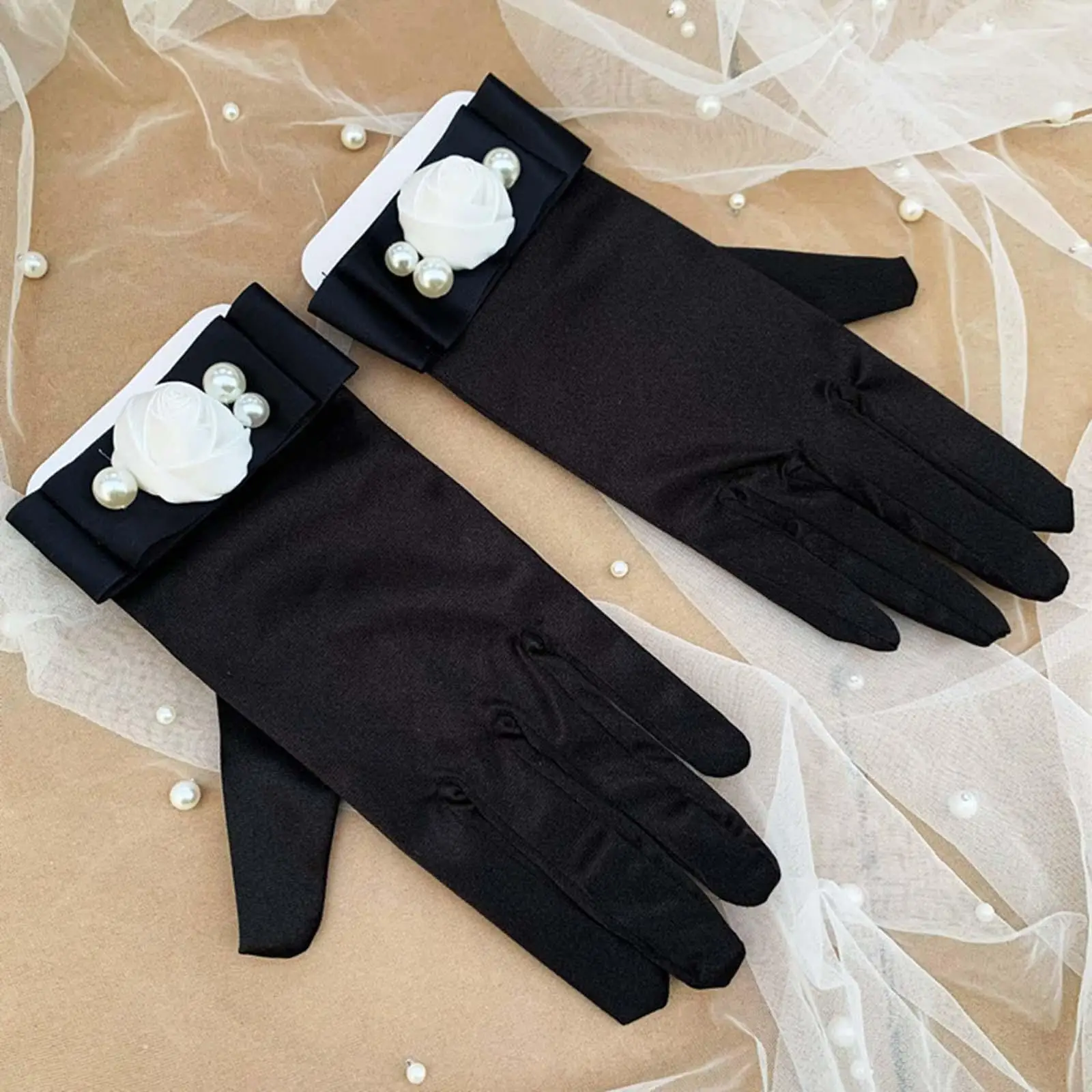 2Pcs Short Satin Gloves Glossy Stretchable Wrist Length Gloves for Ballet Show Parties