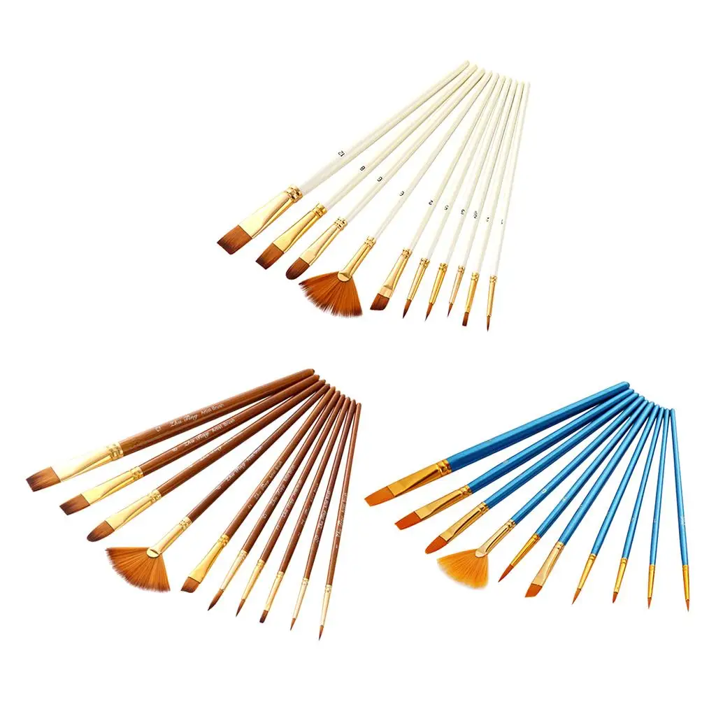 10Pcs Art Professional Paint Brushes Set for Acrylic Oil , Artist and Body Professional Painting Kits with Nylon Hair