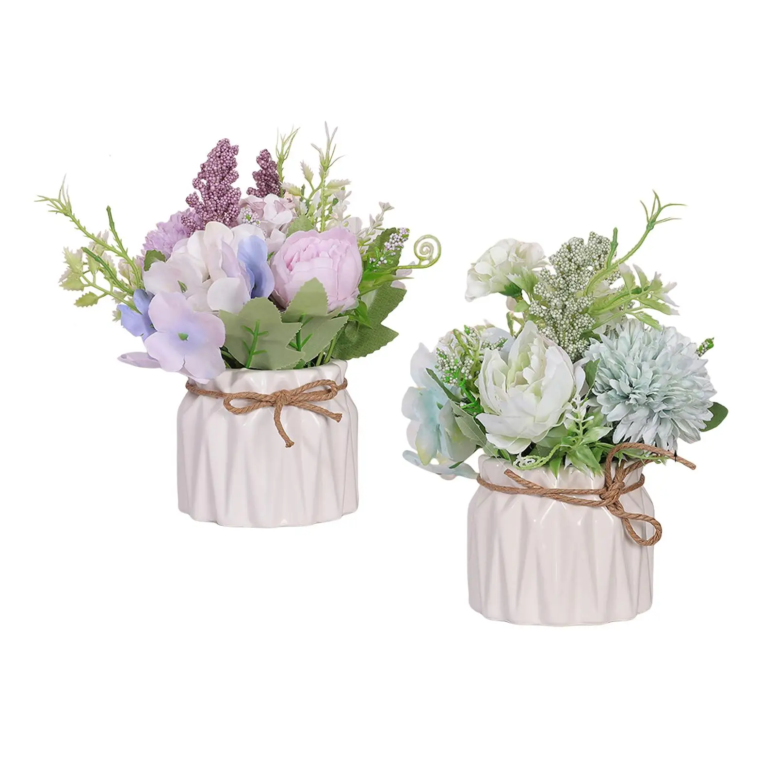 Artificial Hydrangea Bouquet Flower Bonsai Plant Potted Ceramic Vase for Garden Wedding Decoration