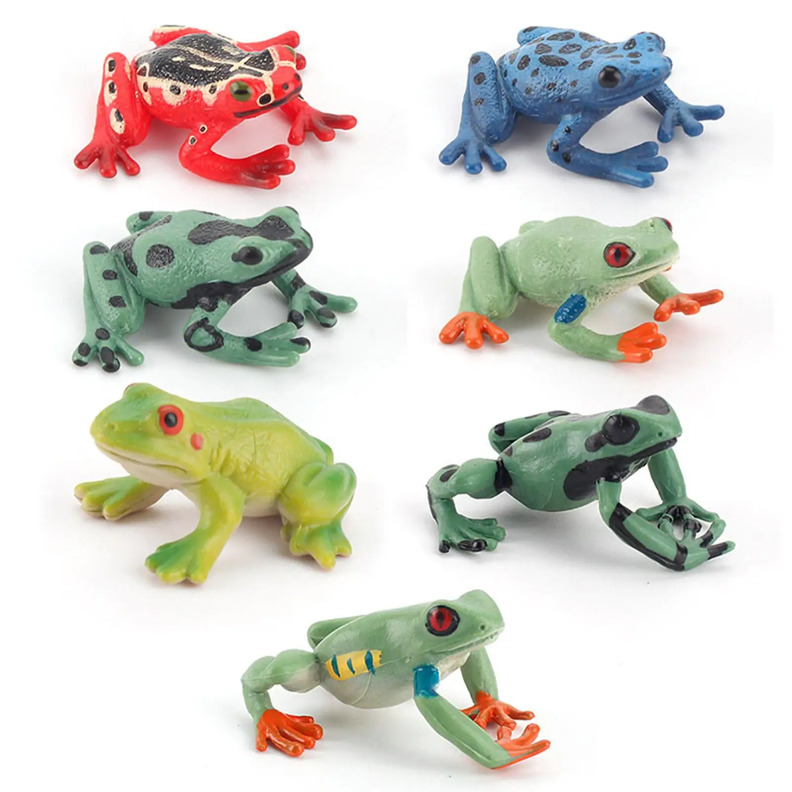 7Pcs Simulation Frog Figurines Animal Model Colorful Frogs Play Set for Cake Topper Yard Decoration Kids Toys Party Favors