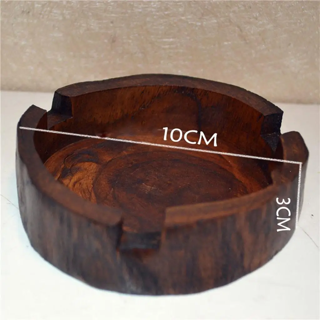 Thailand Style Ashtray Brown Round Wood Handcraft for Cigarette Men Gift Souvenir