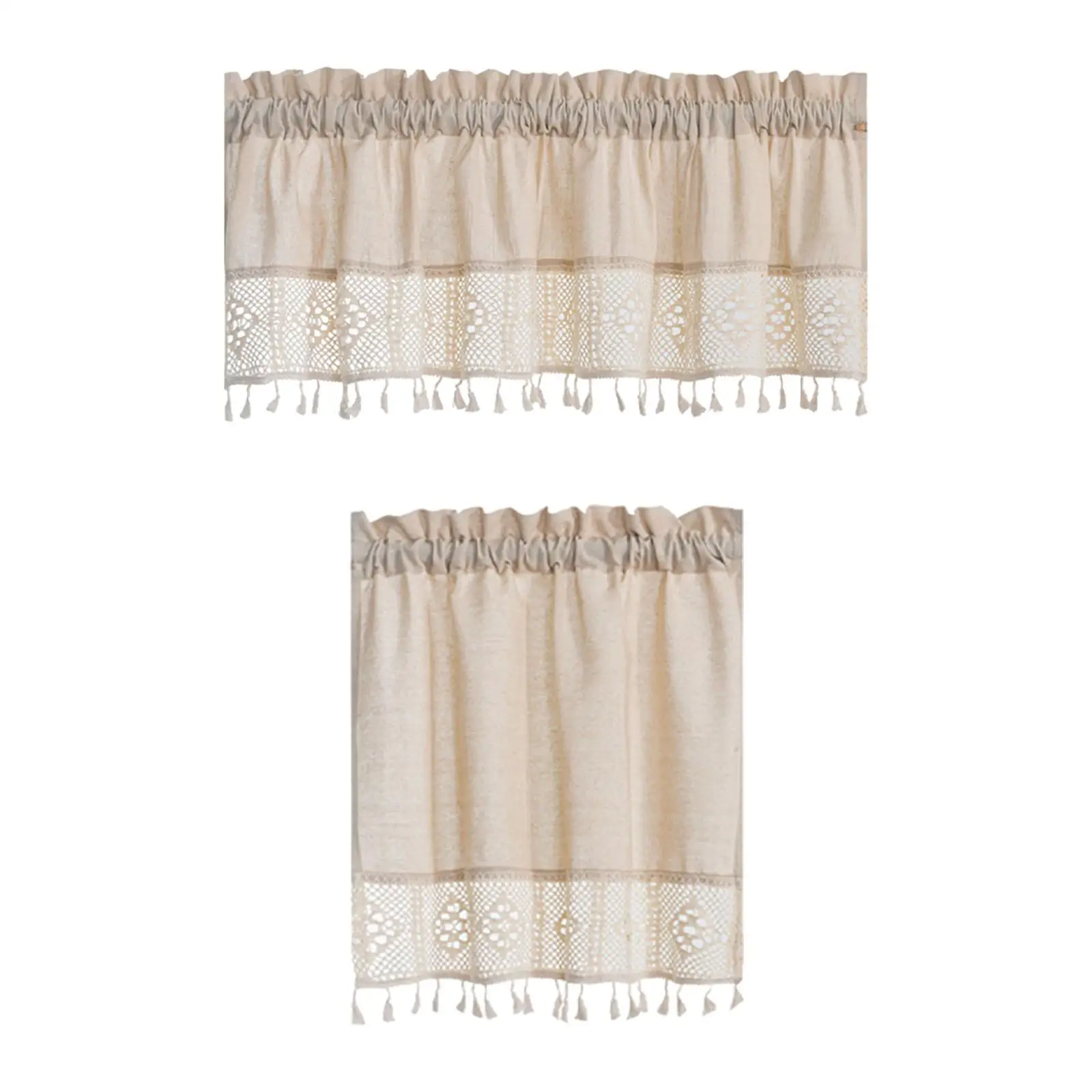 Farmhouse Valance Short Tier Drapes Breathable Window Screen Windows Short Curtain for Home Kitchen Cafe Living Room Decoration