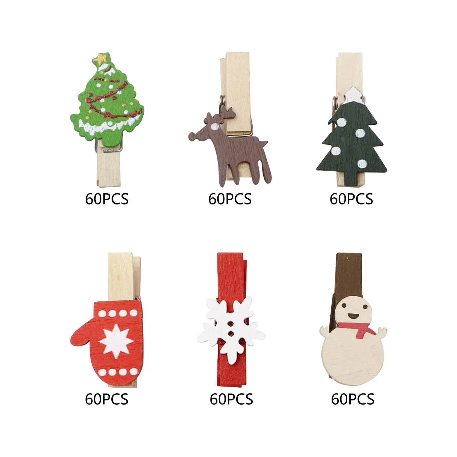 50 Pieces Christmas Wood Clips Clothes Pins Crafts Durable Wood Clothespin Christmas Clips for Pendants Office New Year Party