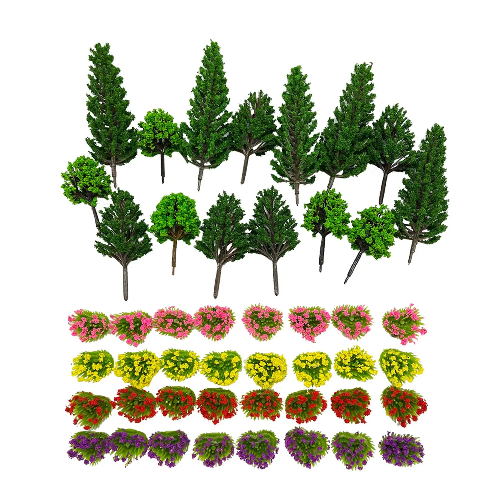 47Pcs 1:100 N Scale Mixed Model Tree Railroad Fake Trees Architecture Model Trees Mixed Miniature Trees Model for Building Model