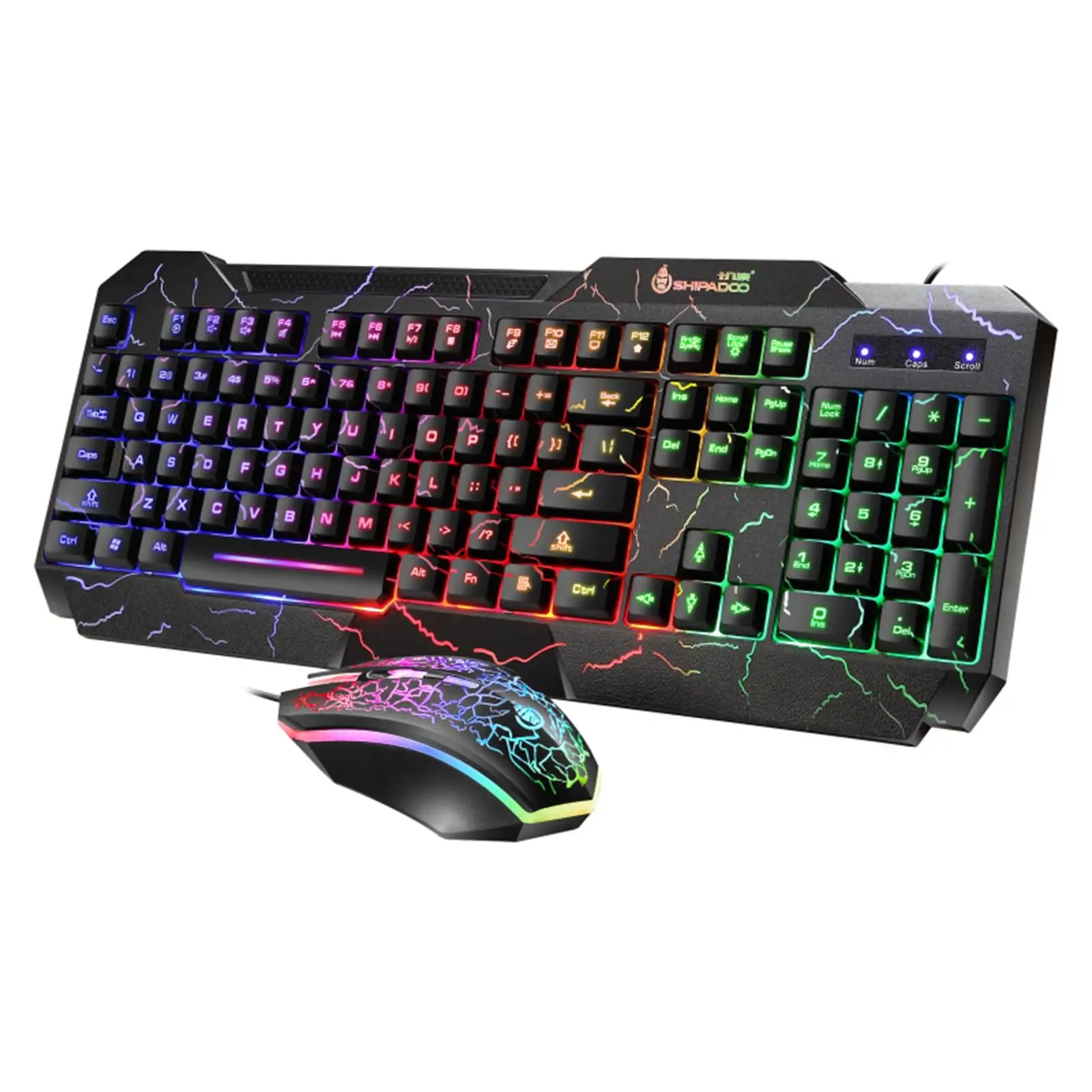 Mechanical Gaming Keyboard Combo, Rainbow LED Backlit, USB Keyboard Compatible with Windows PC Computer Gamer Black