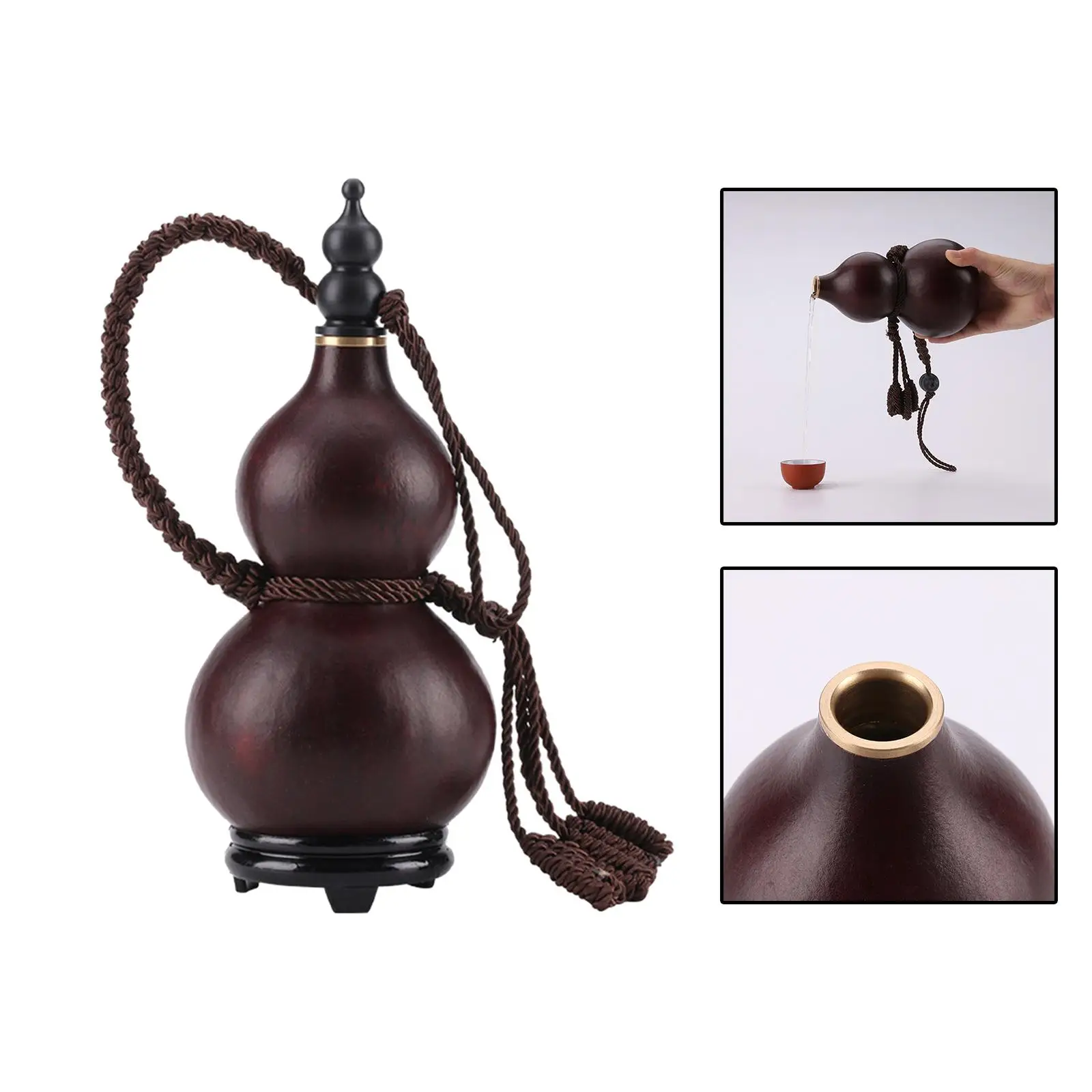 Portable Traditional Gourd Wine Bottle with Lid for Interior Indoor Ornament